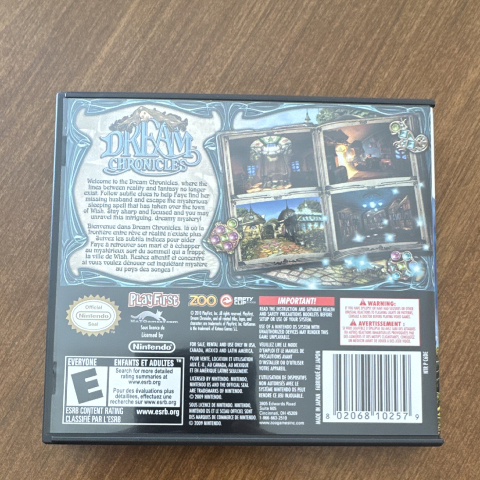Zoo Games Dream Chronicles Nintendo DS 2008 Hidden Object Puzzle E NTSC Manual
