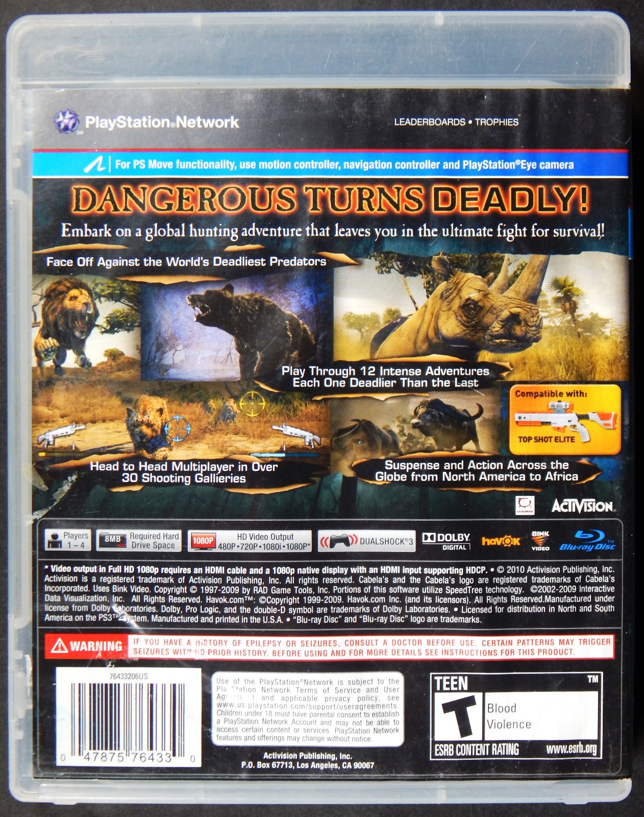 PS3 CABELA’S DANGEROUS HUNTS 2011 PLAY STATION MOTION COMPATIBLE MULTI PLAYER