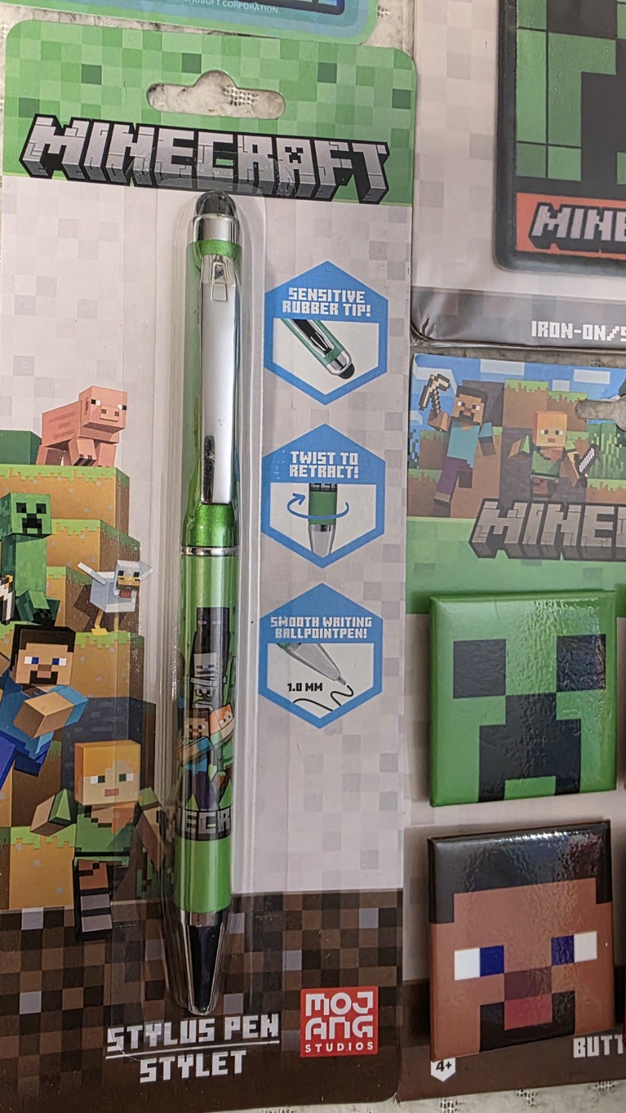Minecraft HUGE NEW LOT 10pc Pins Stylus Pen Creeper Pen Stickers Iron-On Patch
