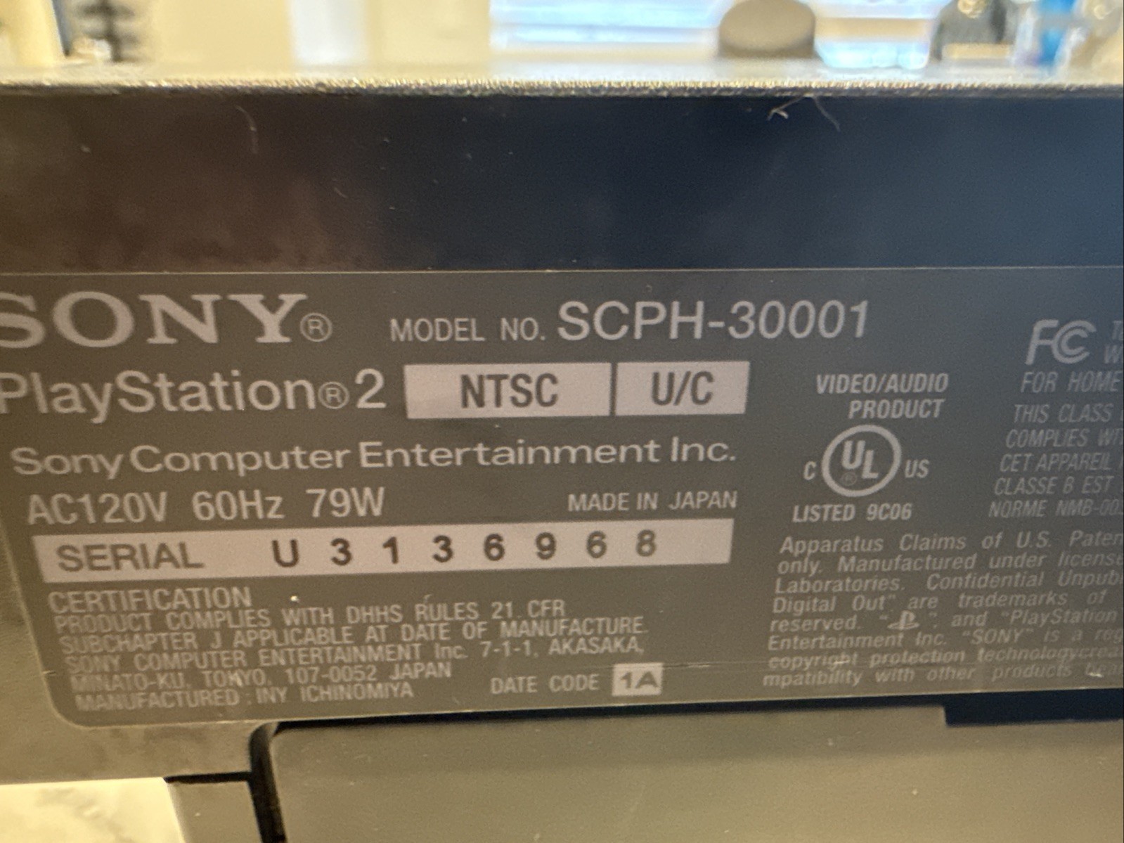 Sony PlayStation 2 Console SCPH-30001 Gaming System/slow Cd Tray Opening (Read).