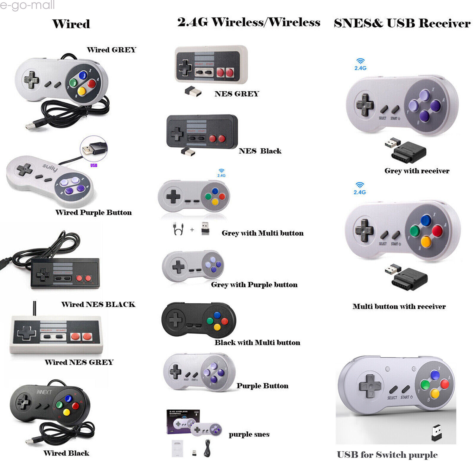 USB Wired/Wireless SNES /NES PC Gamepad Controller for Mac Windows PC Raspberry