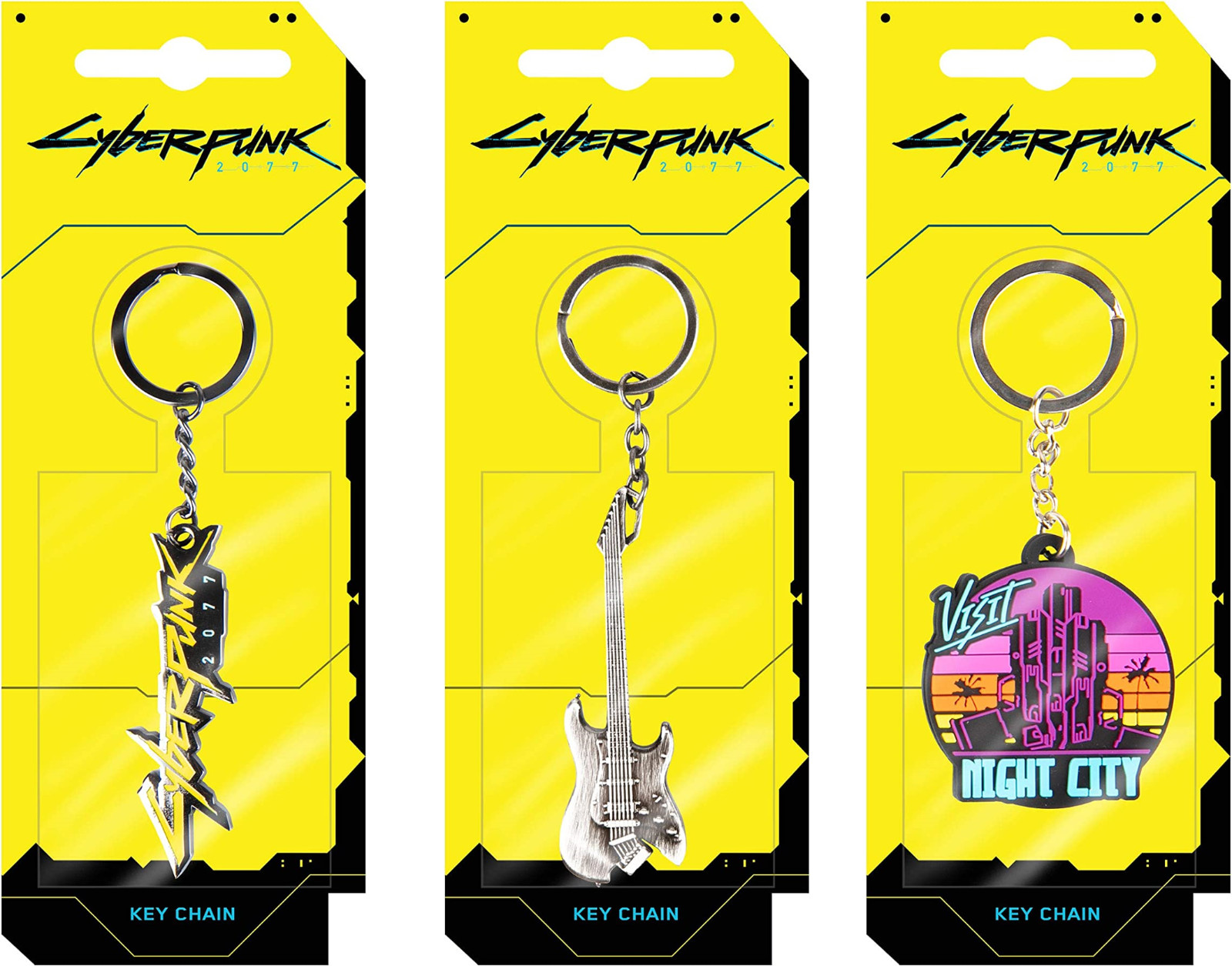 Cyberpunk 2077 Set of 3 Keychains Logo Johnnys Guitar Night City Phantom Liberty