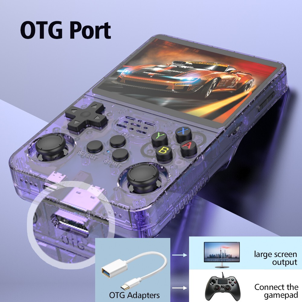 R36S Retro Handheld Video Game Console 15,000 GAMES – 3.5 Inch Screen – Purple