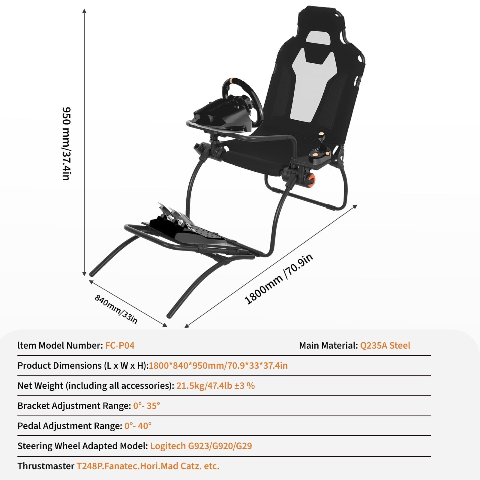 Racing Wheel Stand Sim Racing Simulator Cockpit for G923/G920/G29 & Thrustmaster
