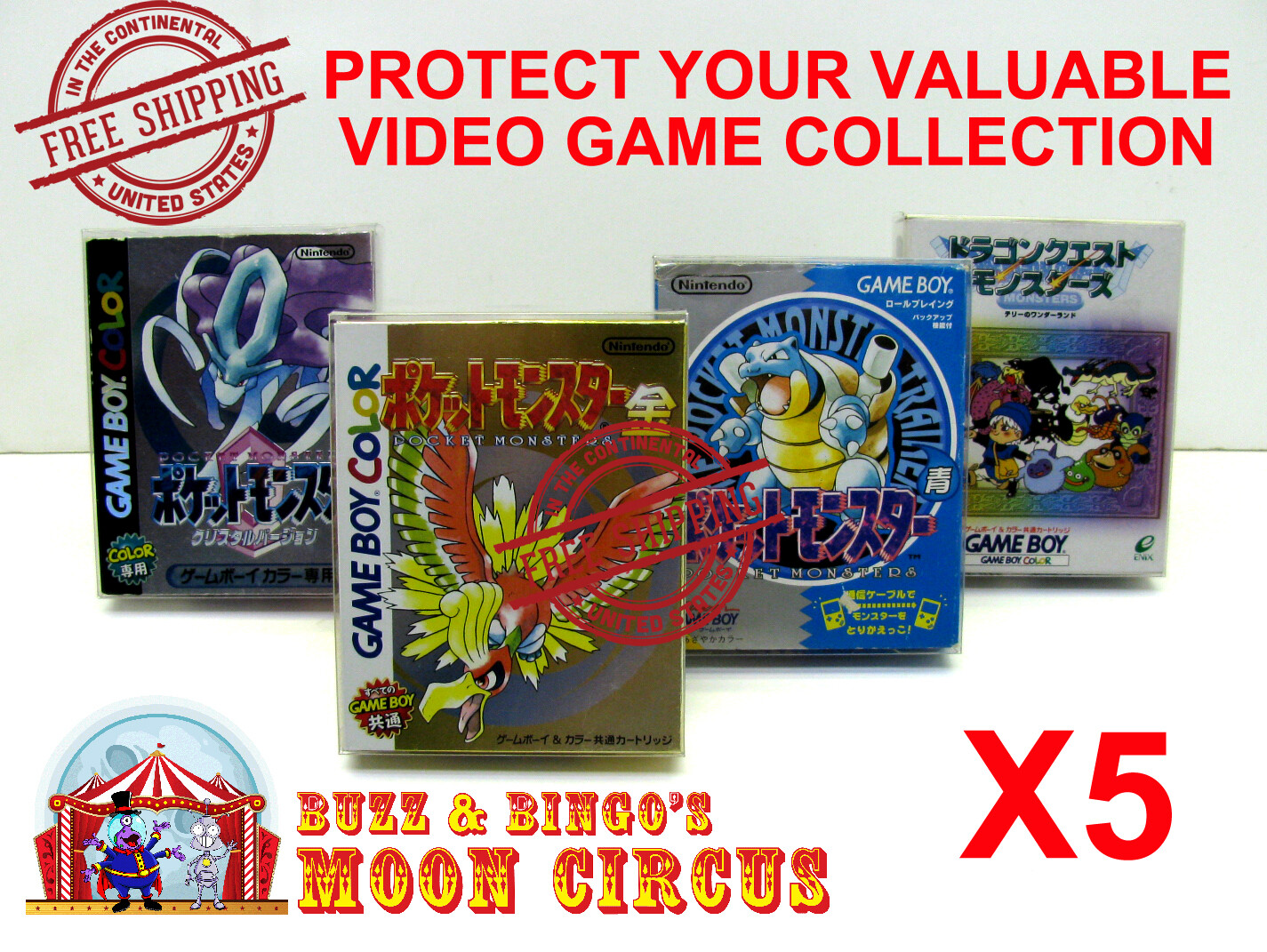 5X NINTENDO JAPAN GAME BOY / COLOR CIB GAME – CLEAR PROTECTIVE BOX PROTECTORS
