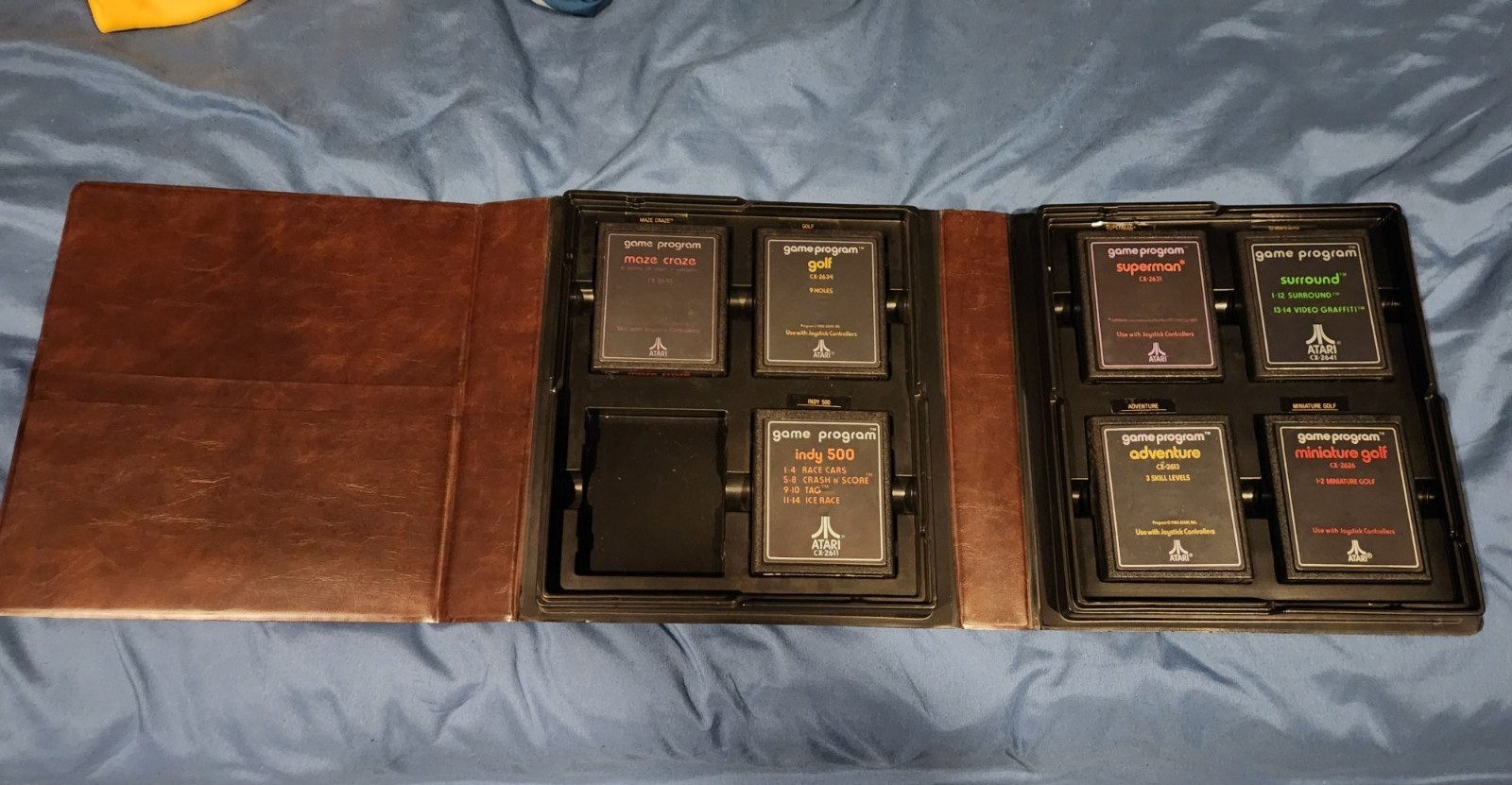 Atari 8 Game Binder Storage Case Brown Vintage 7 Games Included TESTED/WORKING
