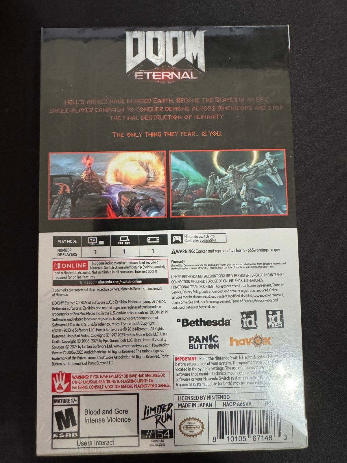 Doom Eternal Steelbook Edition (Nintendo Switch) Limited Run Games #154 SEALED
