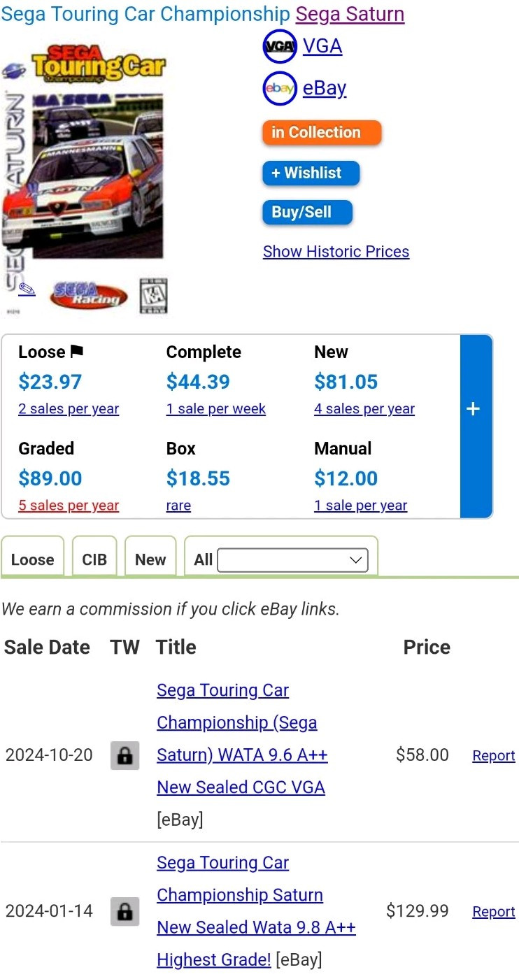 🪐 9.6 A++ Sealed 🪐 SEGA Touring Car Championship 🪐 SEGA Saturn 🪐 Graded WATA