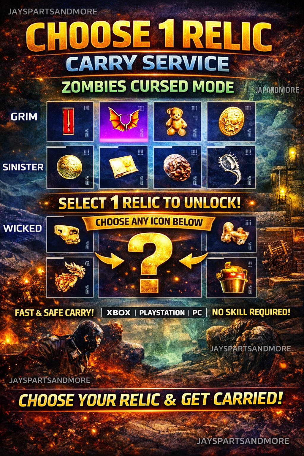 CHOOSE ANY CURSED RELIC CoD BLACK OPS 7 ZOMBIES CARRY SERVICE 100% LEGIT & FAST