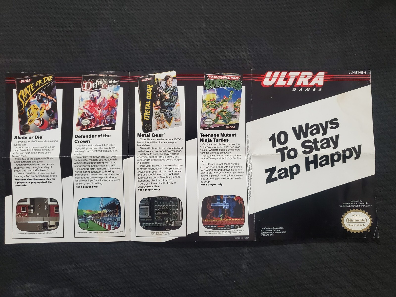 NINTENDO Fold Out 10 WAYS TO STAY ZAP HAPPY Ultra Video Game insert Promo Poster