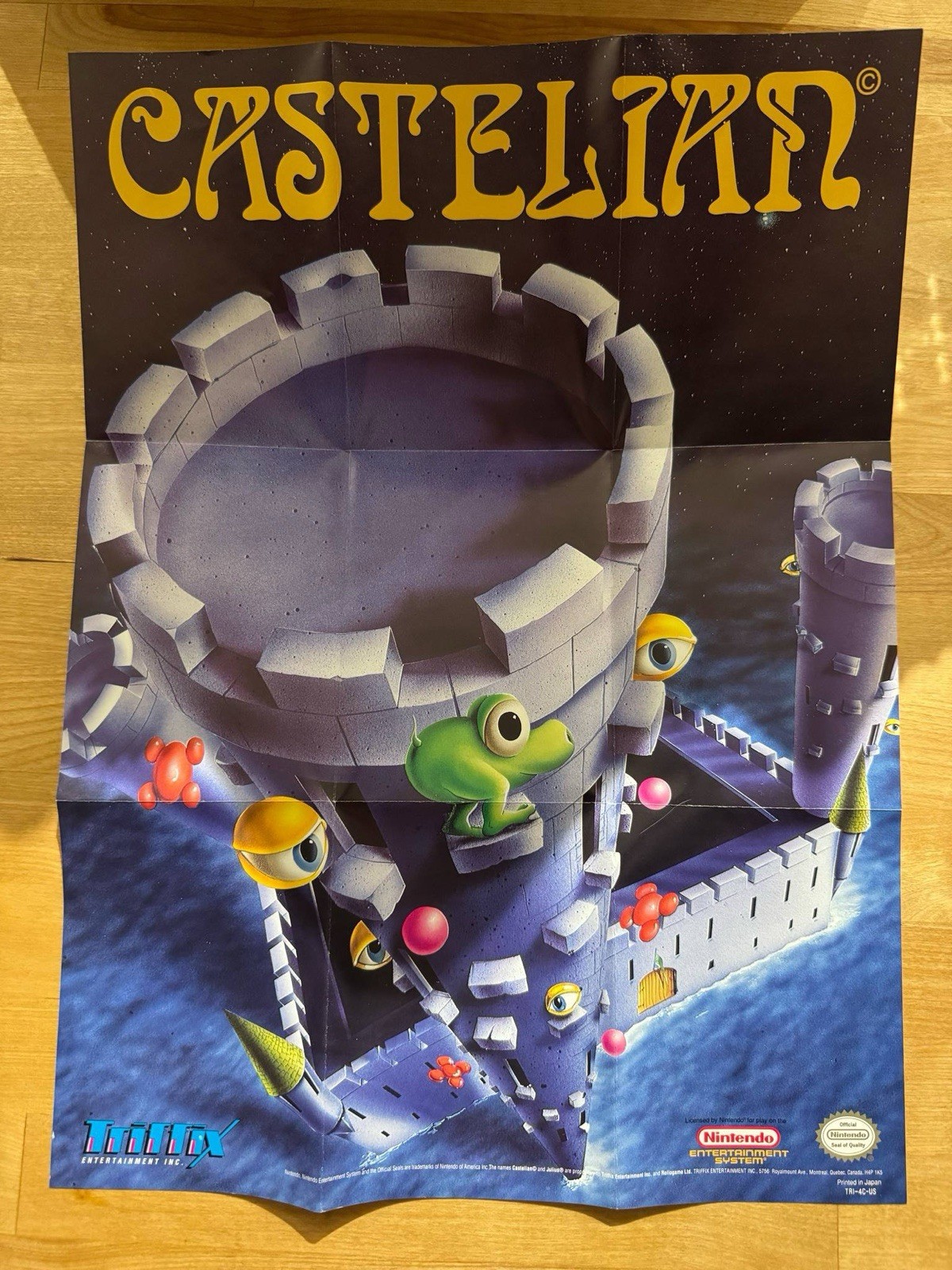 Castelian NES Poster VTG Nintendo 1980s Triffix Promo Fold-Out Original Insert