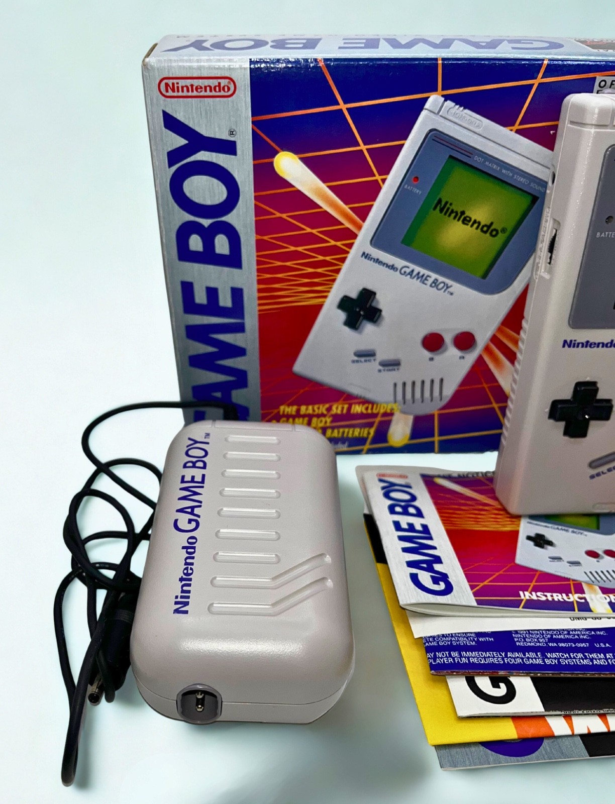 Nintendo Game Boy DMG-01 1992 NOB Complete Box Manual AC Adapter Tested