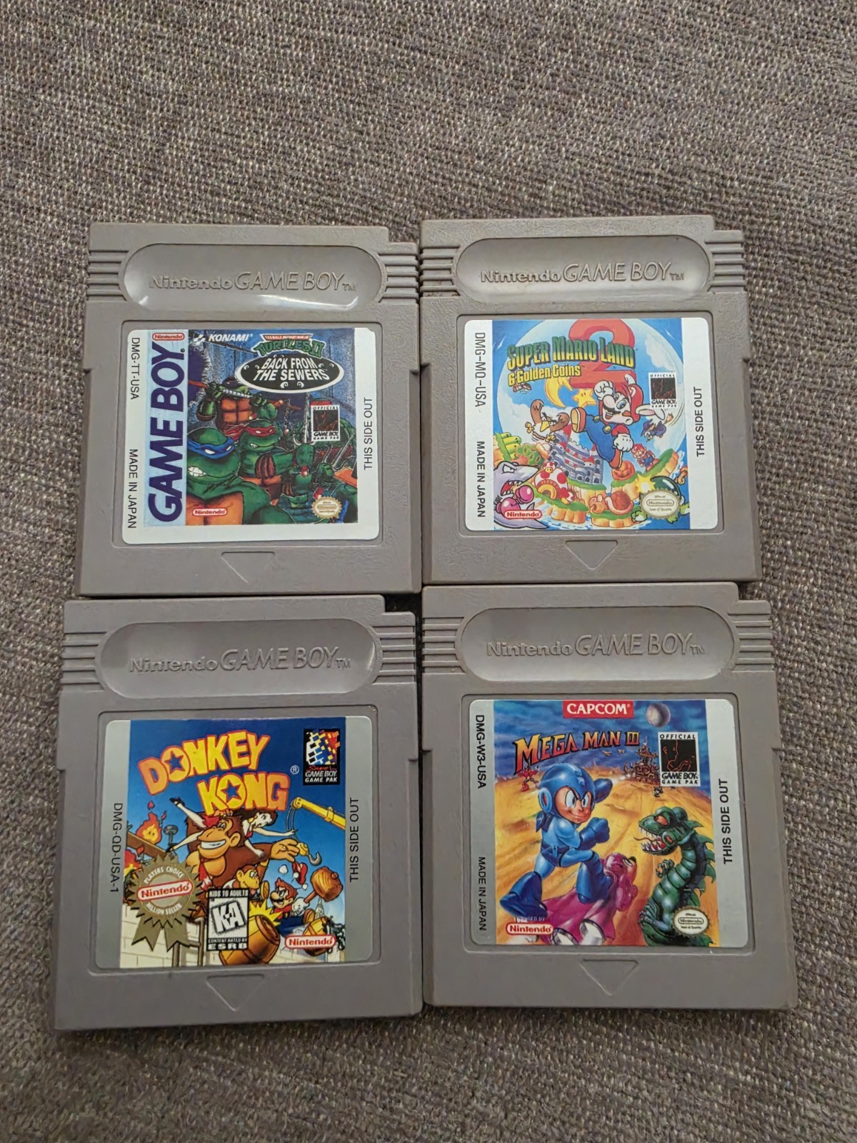 Nintendo Game Boy 4 Game Lot – Mega Man 3 III, Donkey Kong, Mario Land 2, TMNT 2