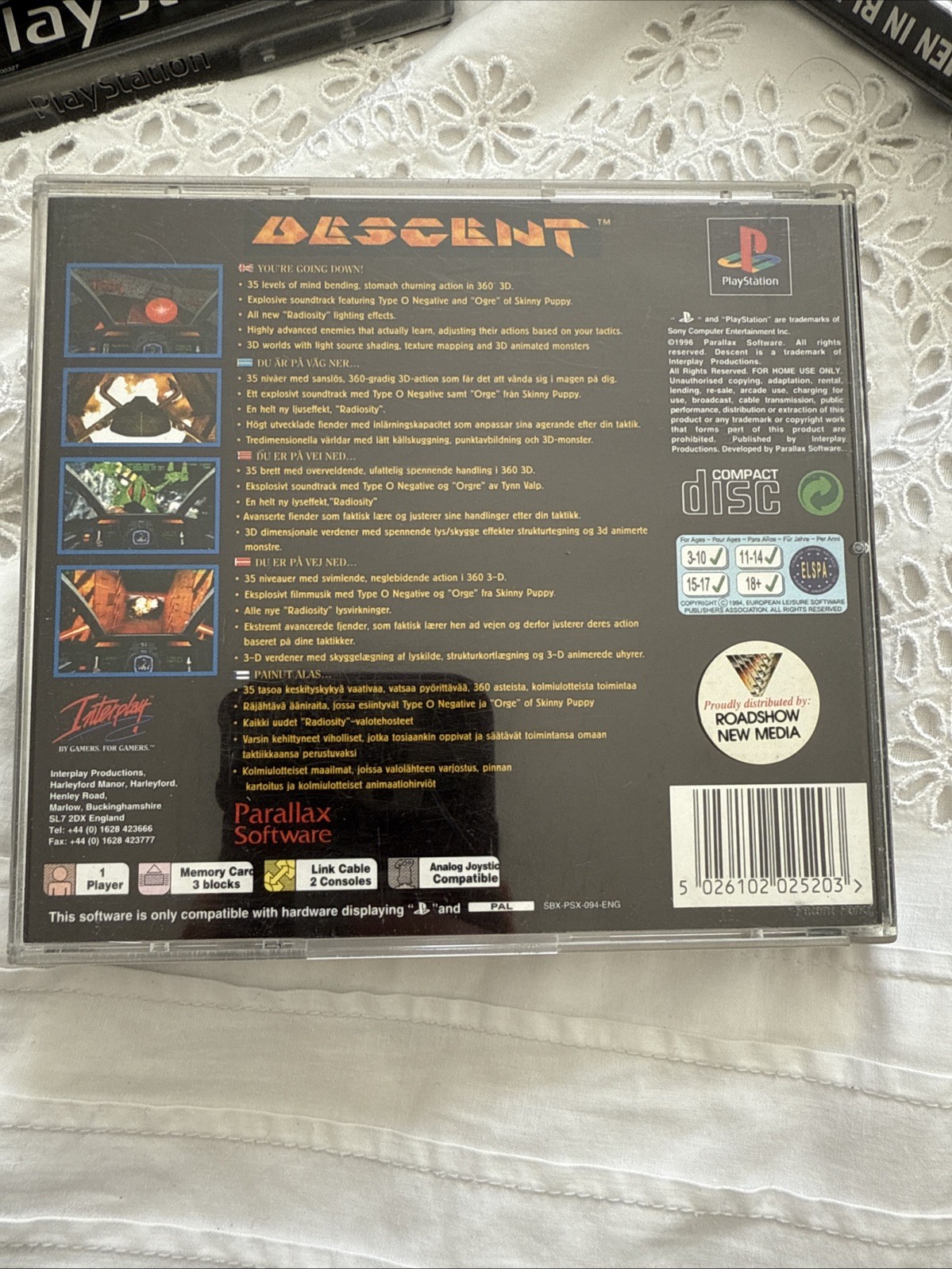 1996 Interplay Productions Descent PS1 PlayStation Game + Manual