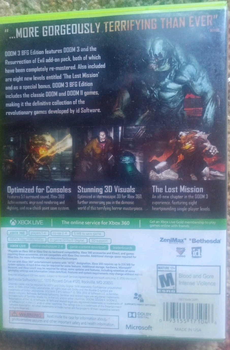 Doom 3 – BFG Edition (Microsoft Xbox 360 – Xbox One) WITH POSTER
