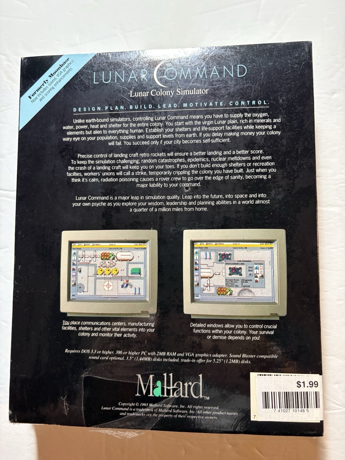 Rare Vintage 1993 Lunar Command Game by Mallard DOS System “SEALED” Brand New!!