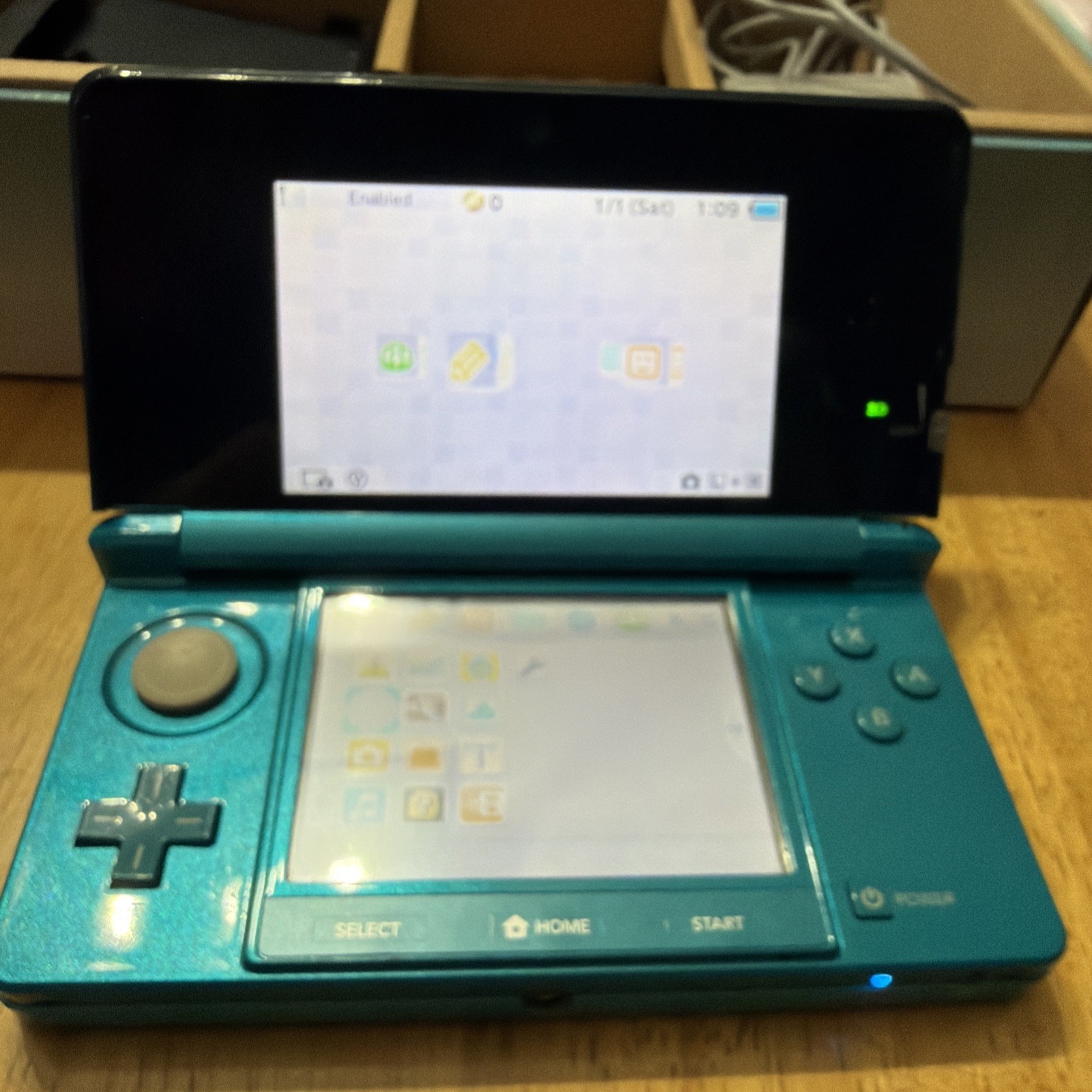 Nintendo 3DS Handheld System – Aqua Blue W/box, Manuals, And Charger.
