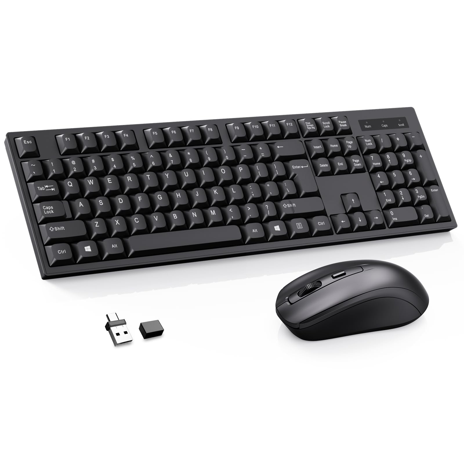 Wireless Keyboard and Mouse Combo-Full Size QWERTY Layout 2.4G Stereo black