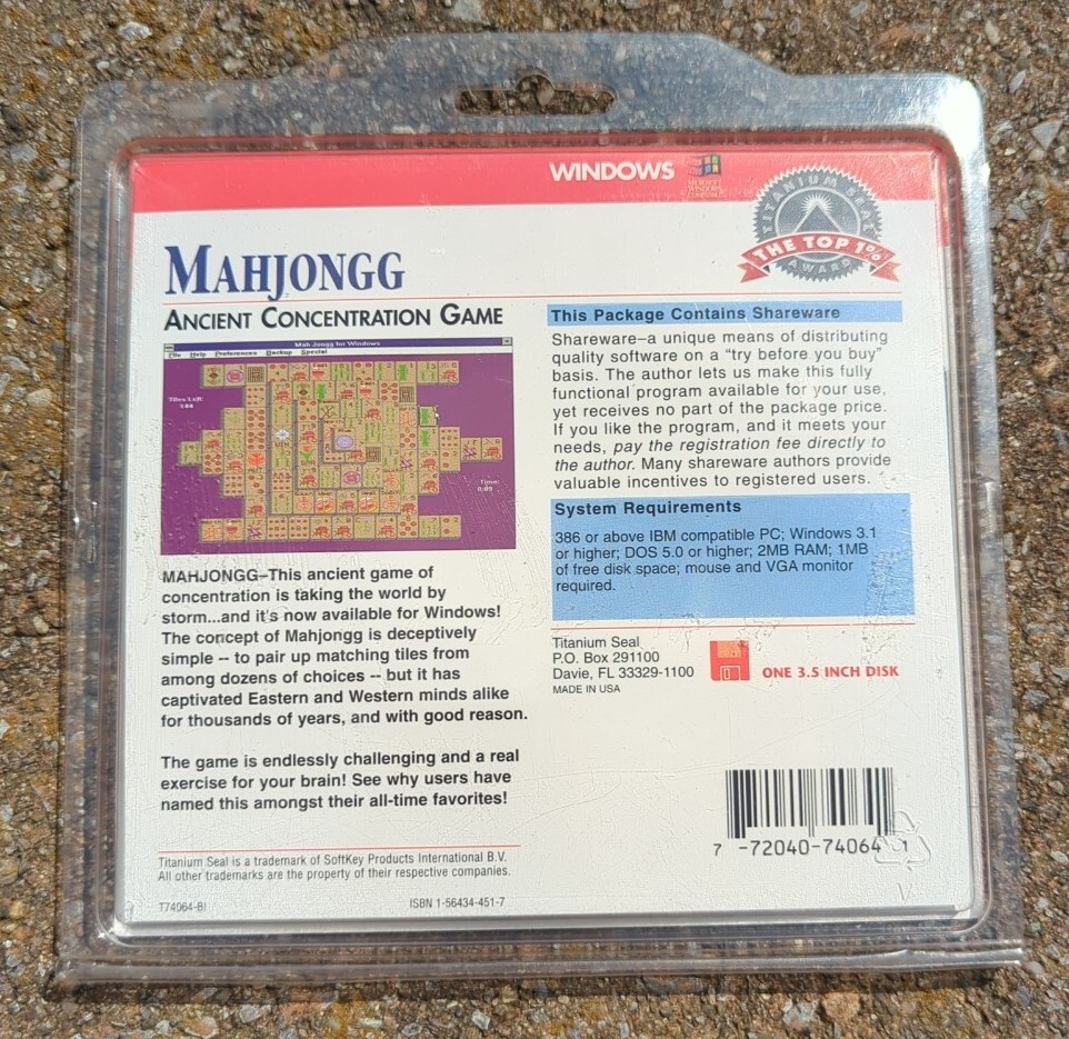 Factory Sealed Vintage Rare MahJongg Titanium Seal Floppy Disk DOS PC Game IBM