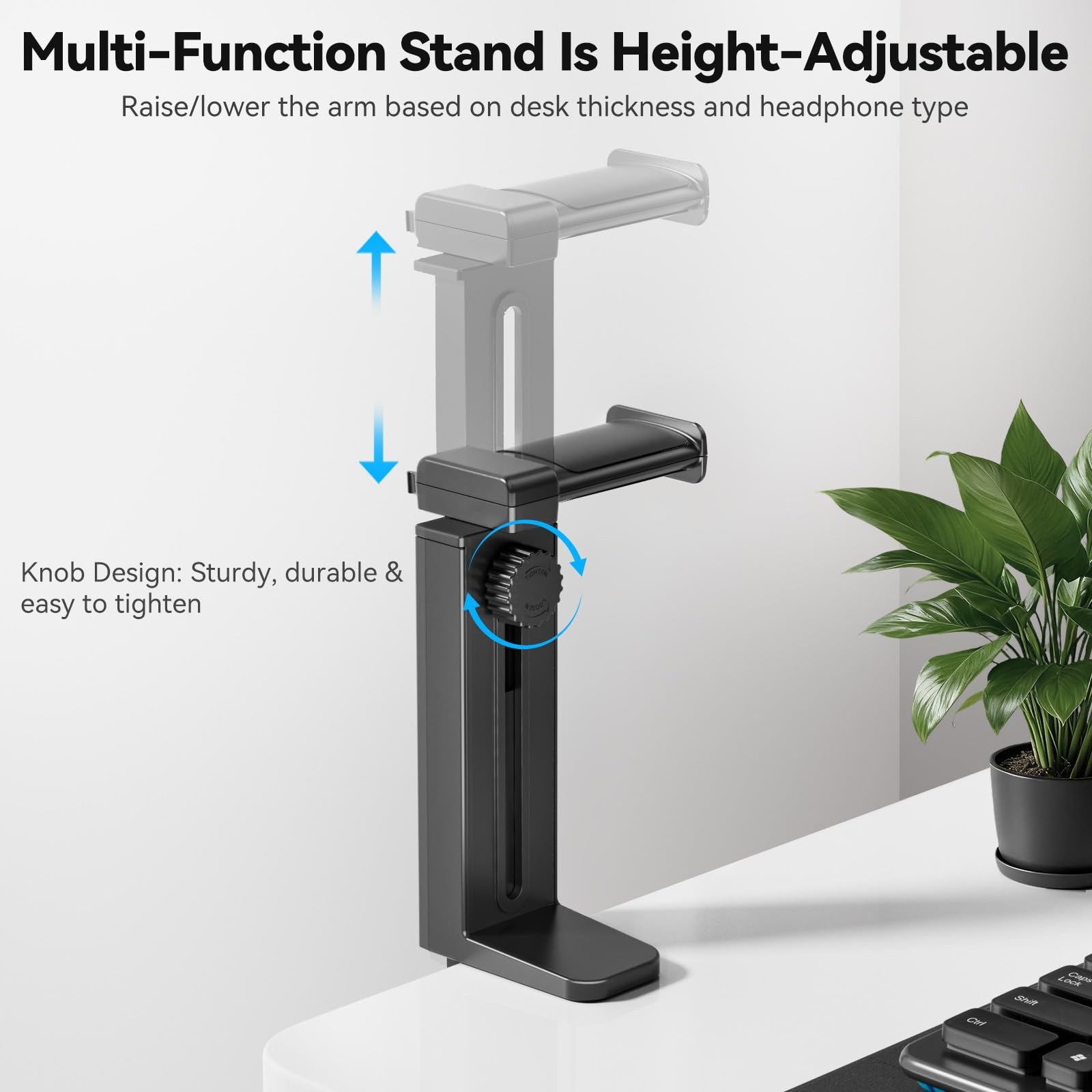 Headphone Stand Under Desk Hanger Hook Mount Spring Clamp Adjustable Cable Clip