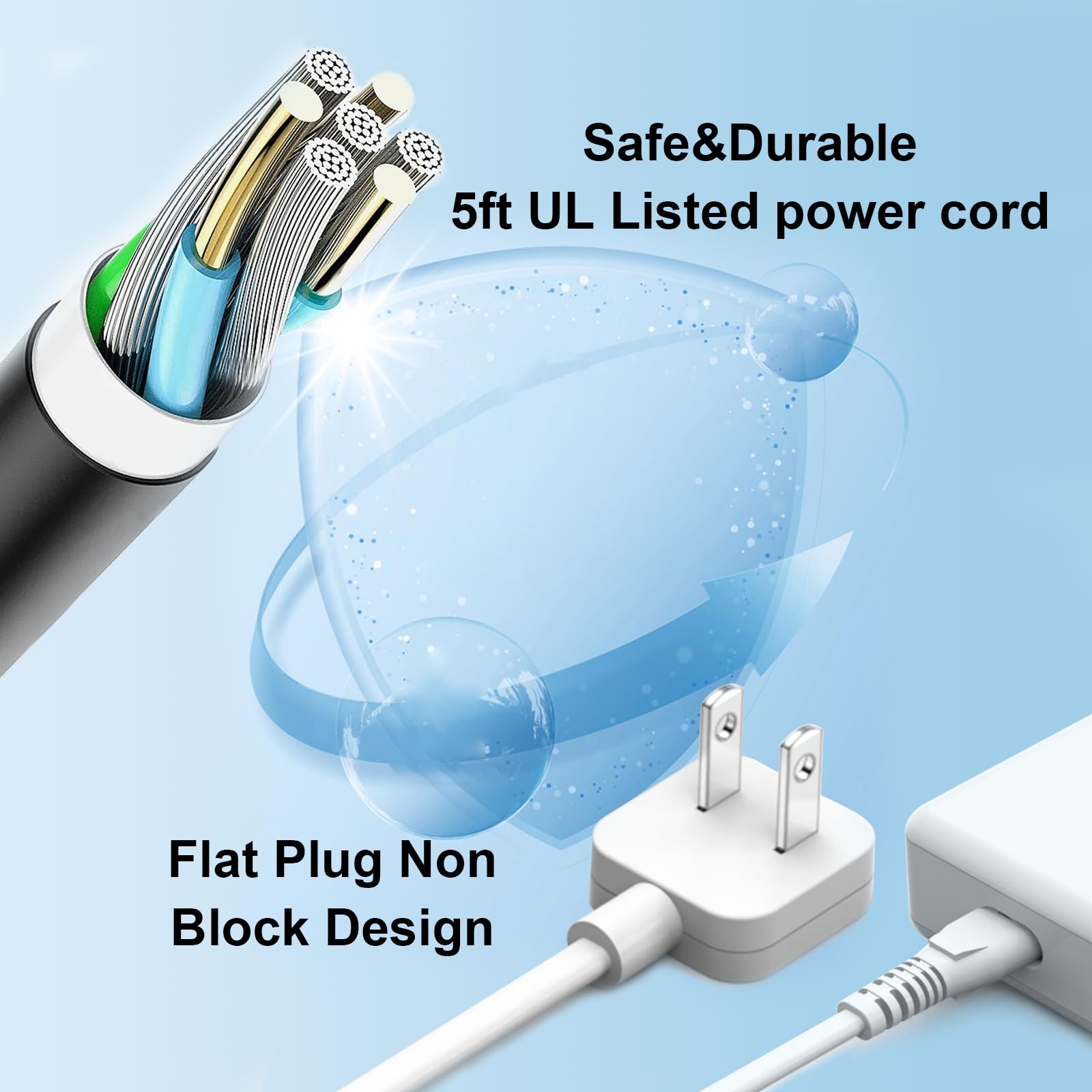 5ft Flat Extension Power Cord Replacement A-flat power cord, White