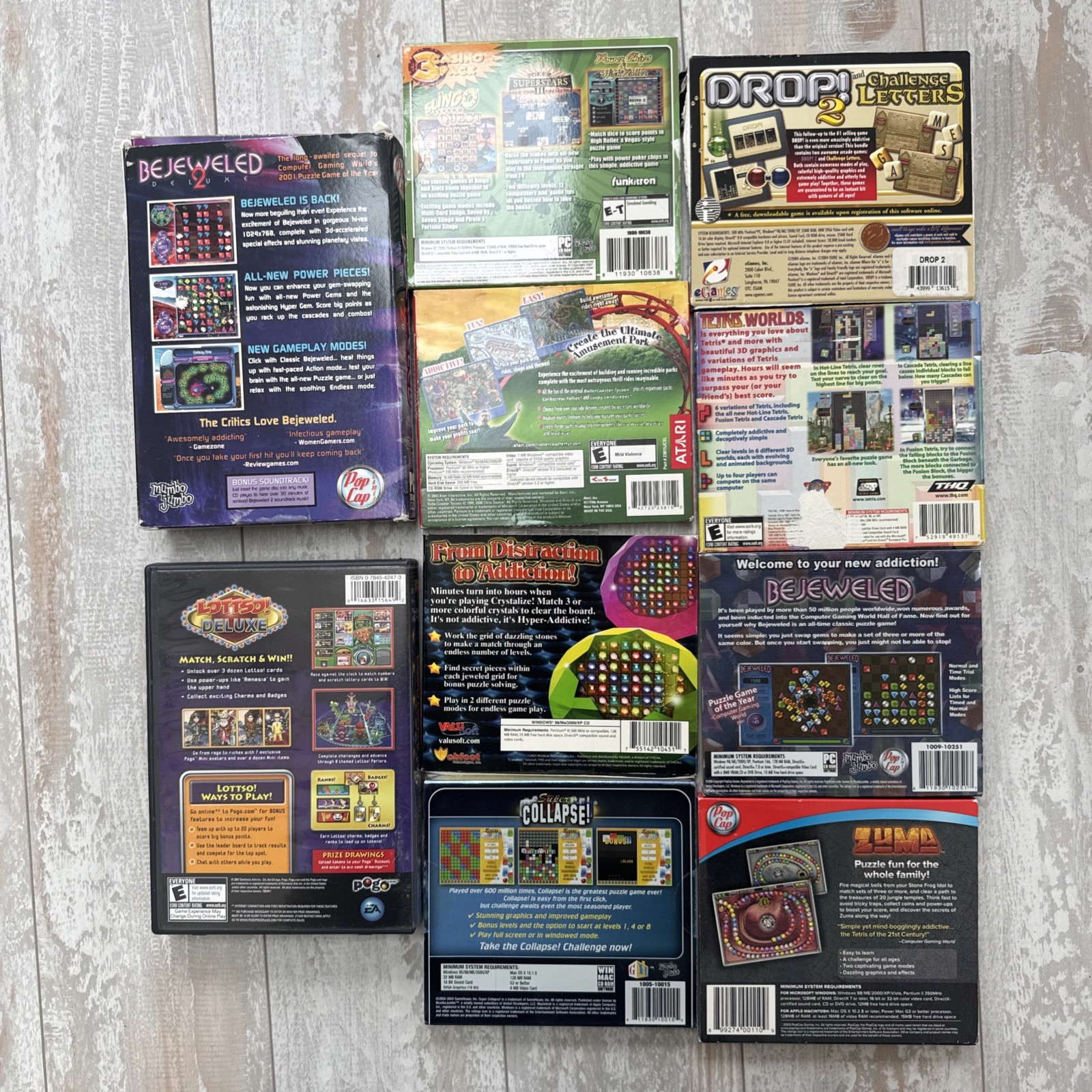 Lot Of 10 Computer PC games From Early 2000s Puzzles Tetris RollerCoaster Tycoon
