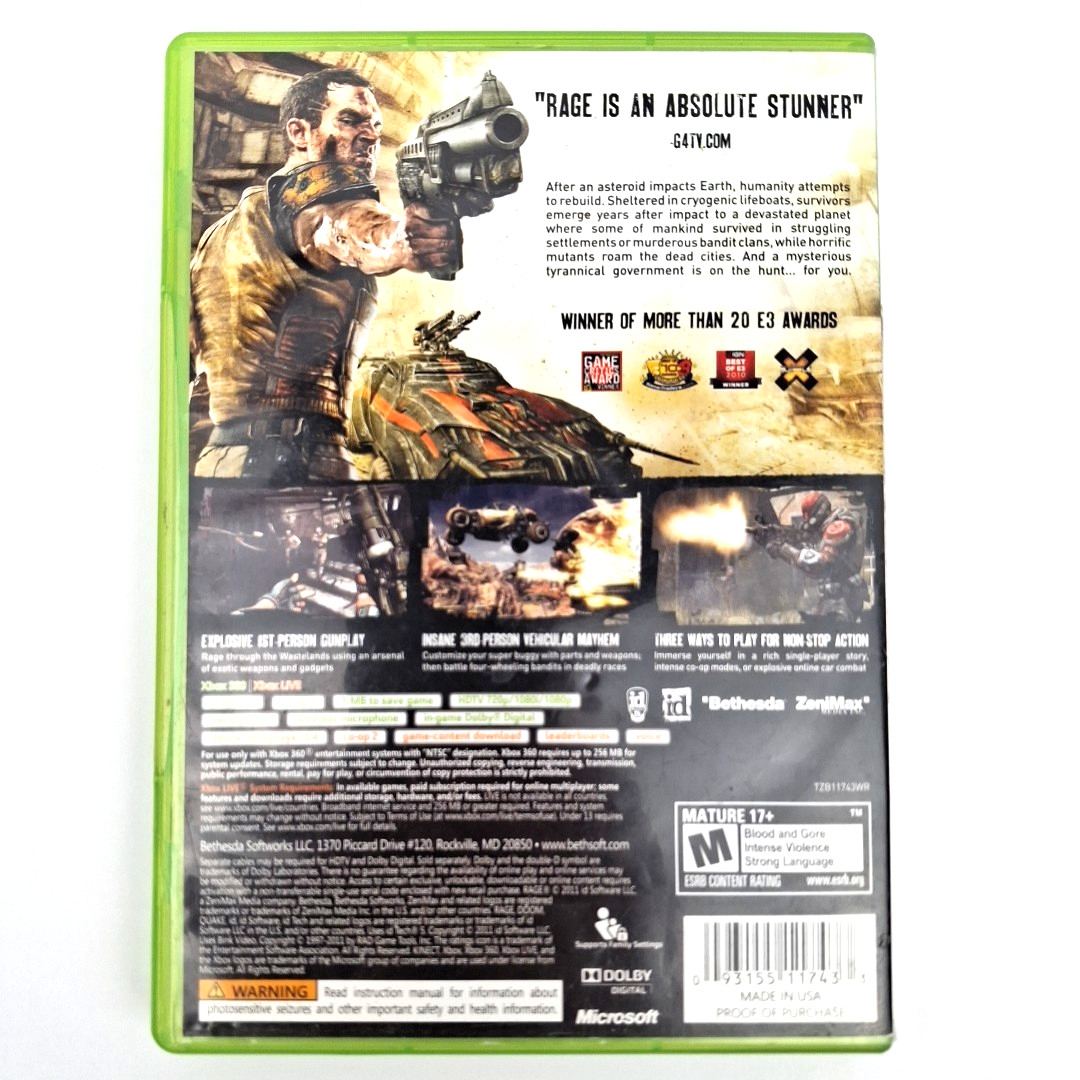 Rage (Microsoft Xbox 360, 2011) CIB Complete with Manual Tested Works