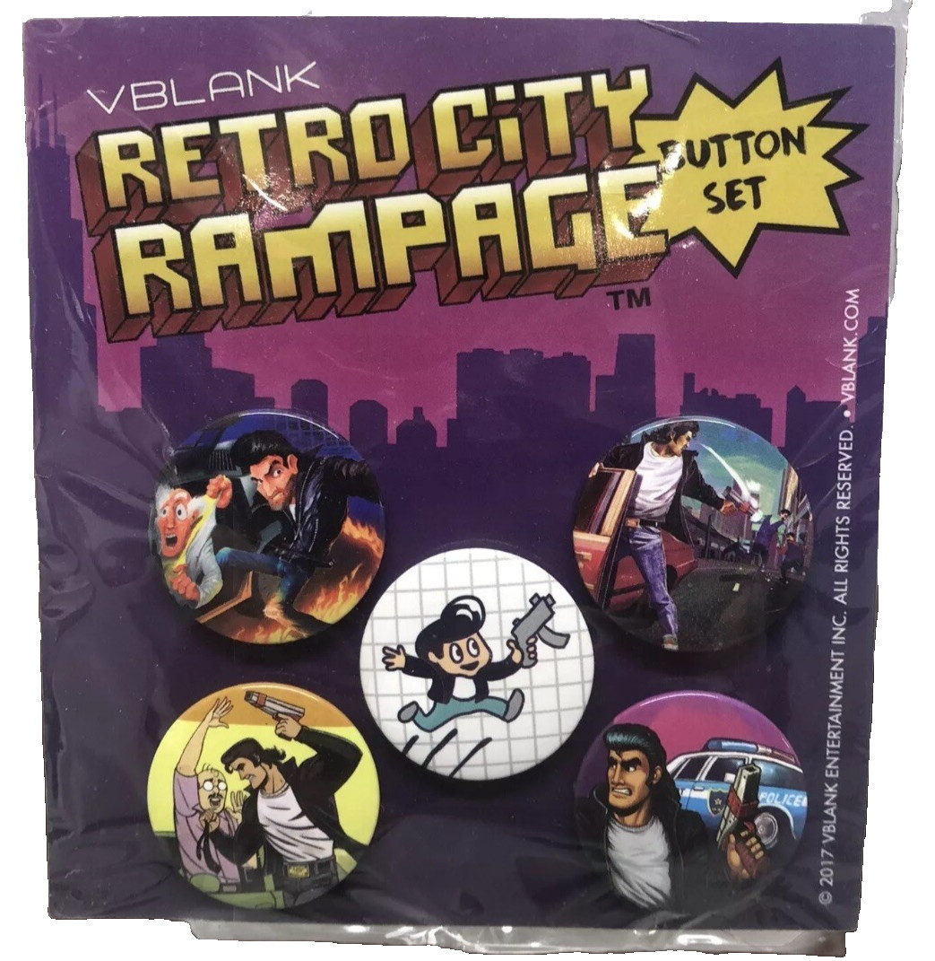 Retro City Rampage 5 Pin Button Set VBlank Video Game Promo Collectible Sealed
