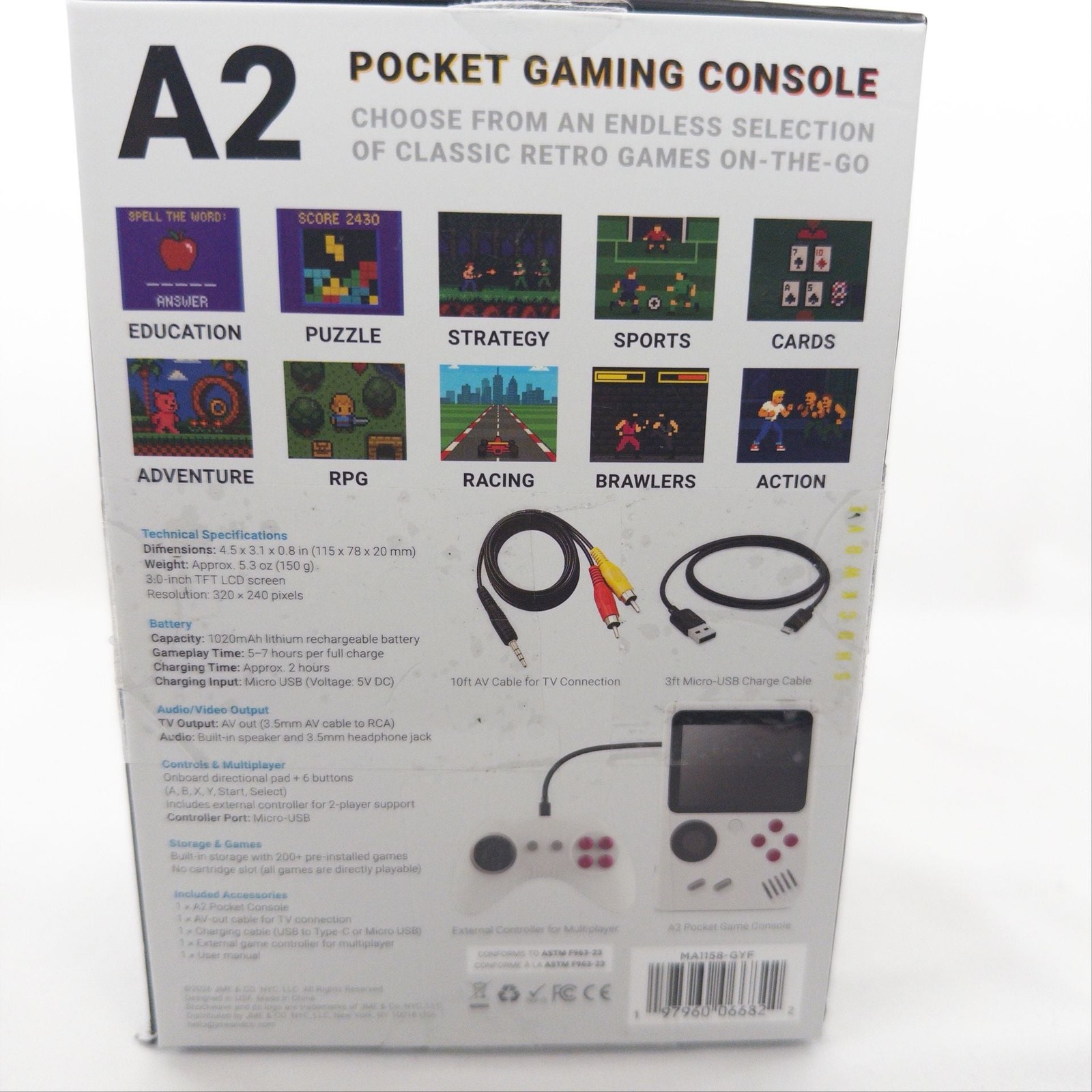 Shockwave A2 Pocket Gaming Console with 200 Classic Games and Controller