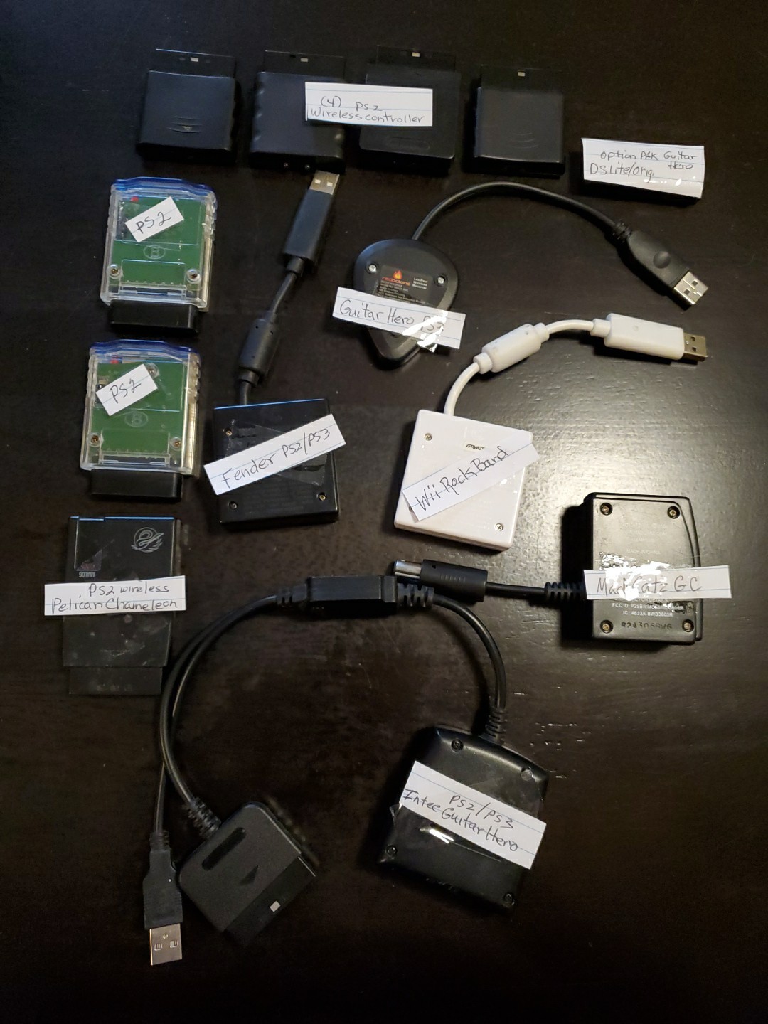 PS 2/3,GameCube,Wii,DS Lite Wireless Dongle Receiver Lot Guitar Hero/Rockland