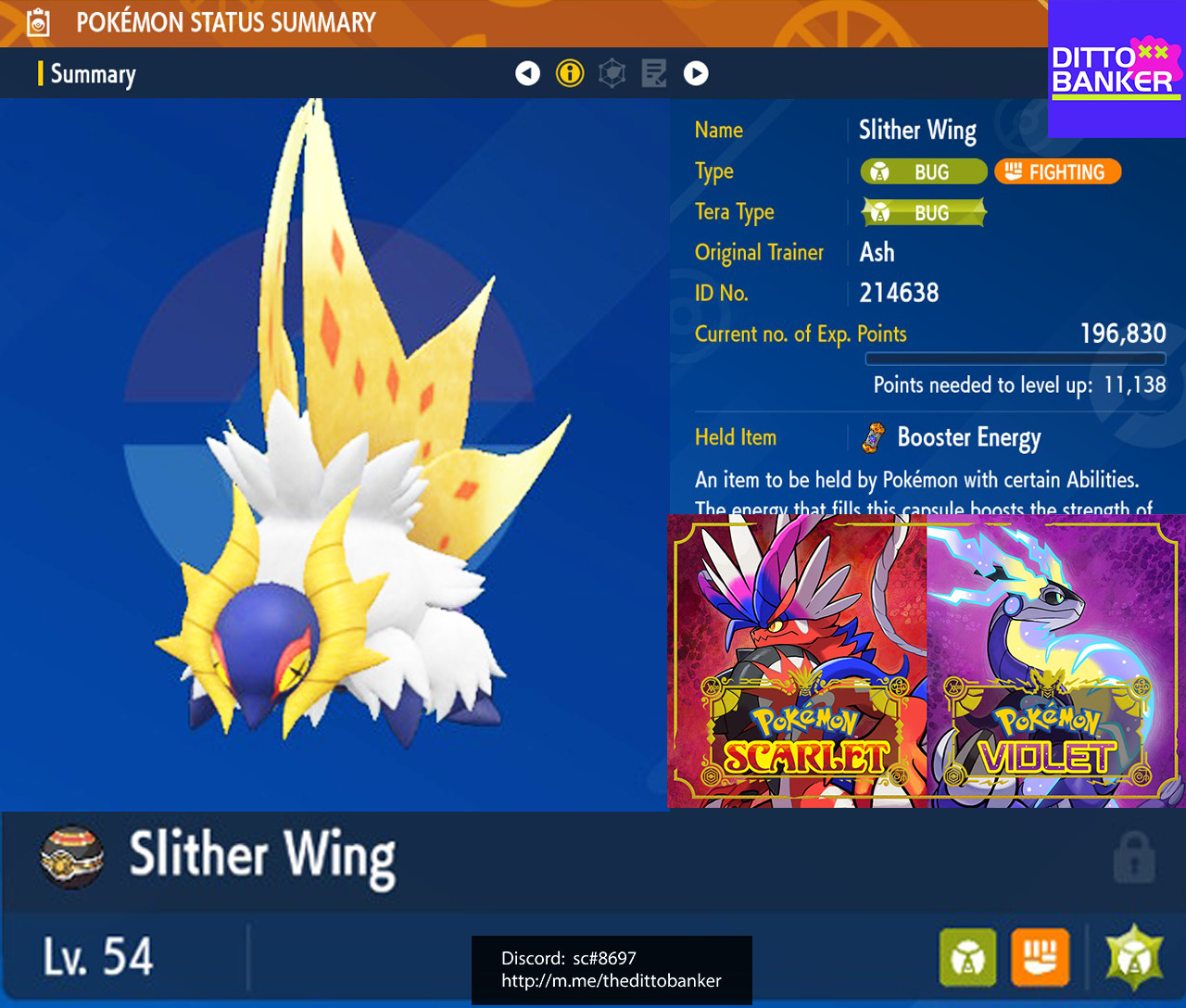 Pokemon Scarlet/Violet ✨SHINY SLITHER WING Lv.54 Adamant 6IV (Ancient Volcarona)