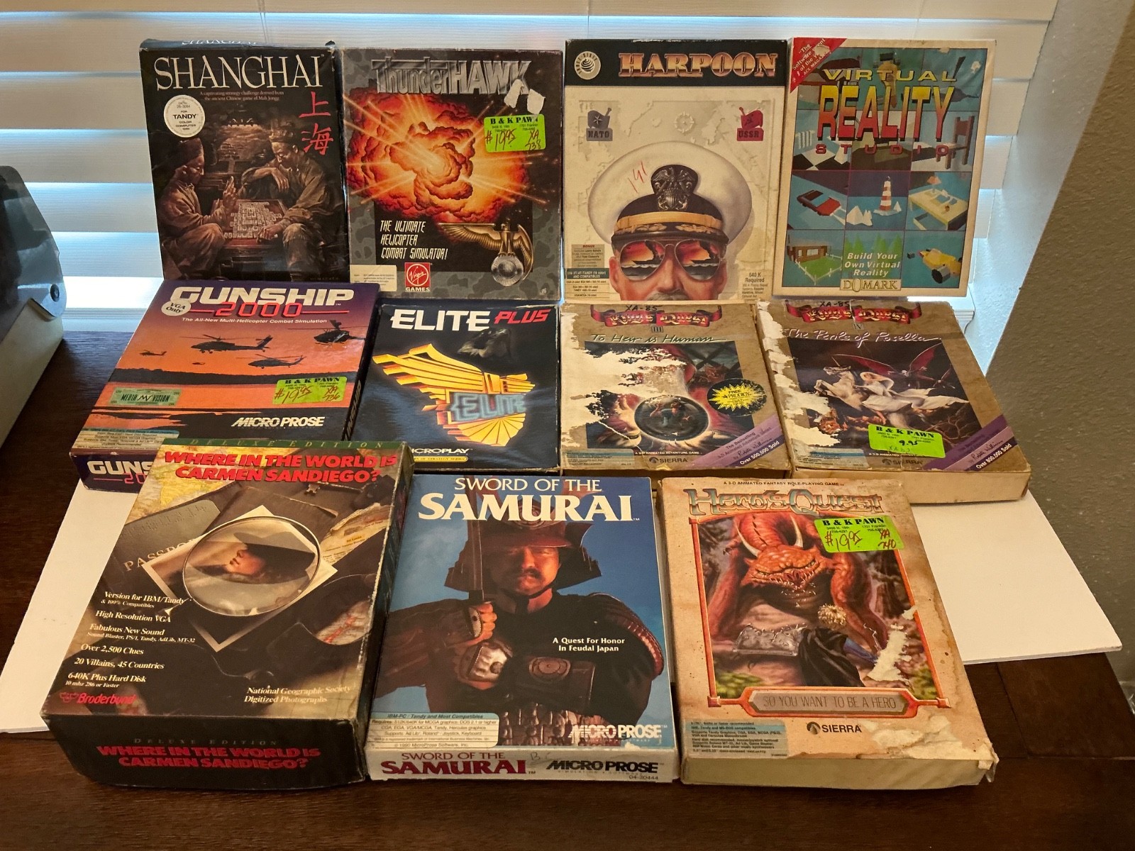 Tandy IBM VIS Game LOT gunship Elite Kings Quest Heroes Shanghai Sandiego