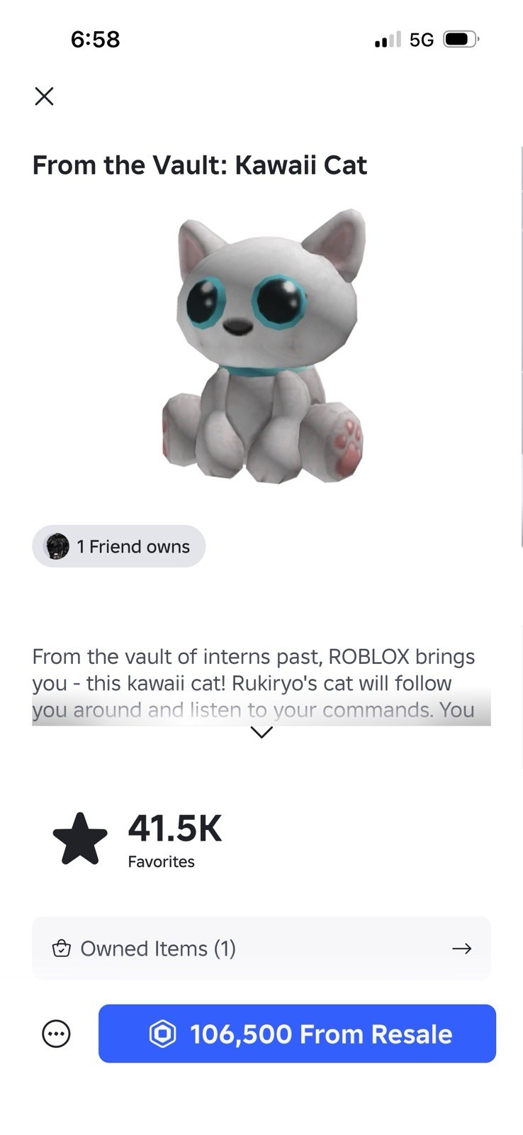 From the Vault: Kawaii Cat Roblox Limited Clean fast delivery