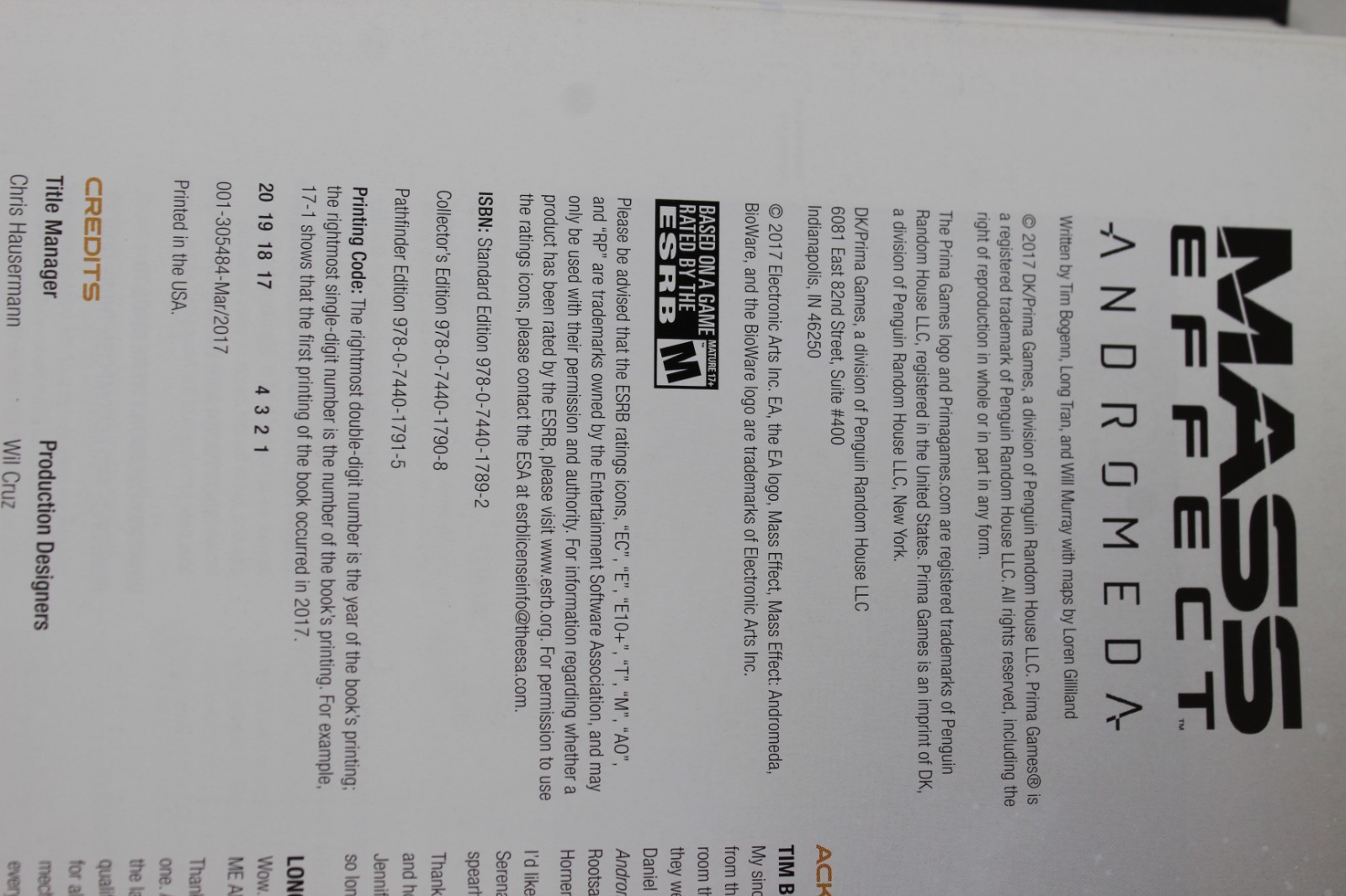 Mass Effect Andromeda Collector’s Edition Video Game Guide HC 2017 Pathfinder