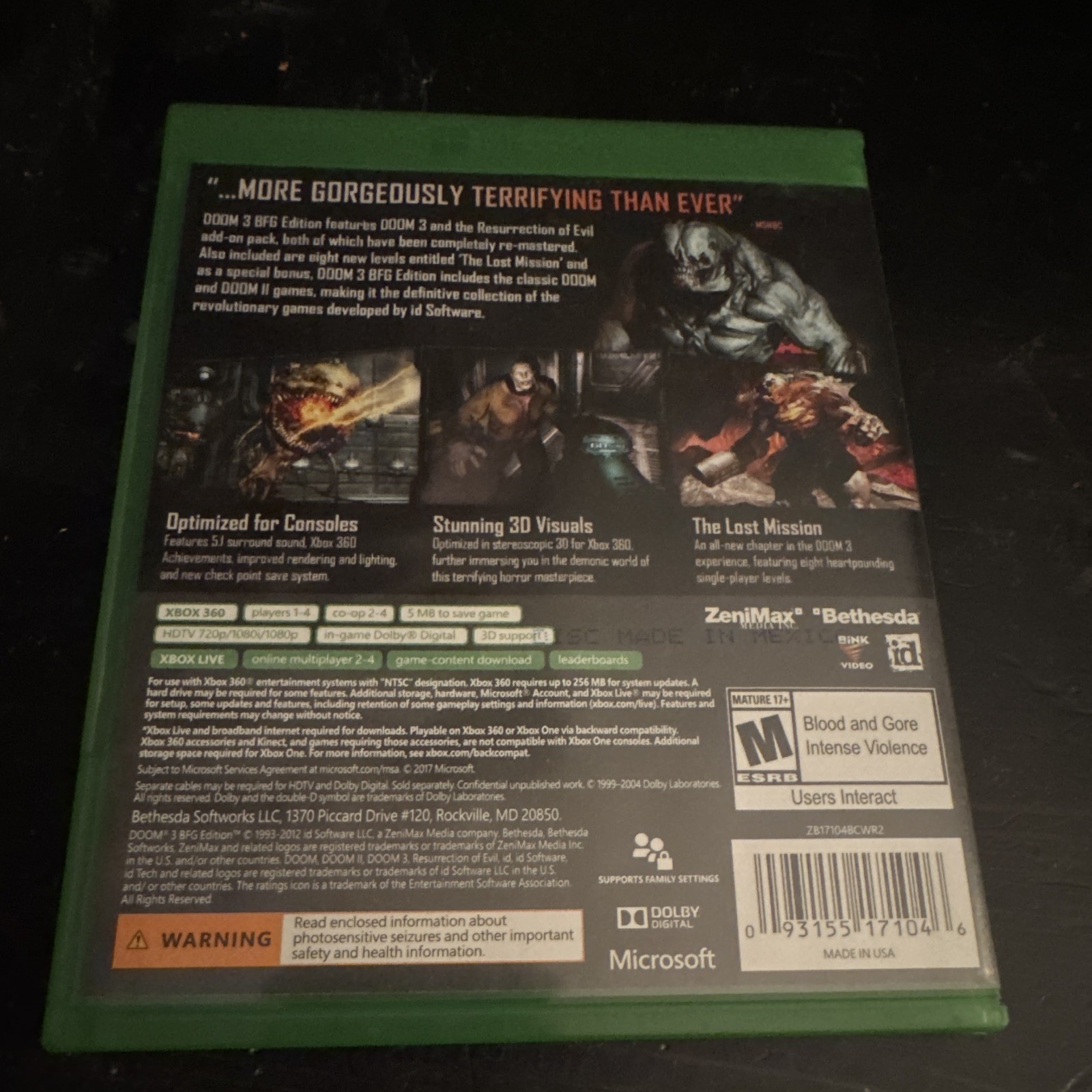 Bethesda DOOM 3 BFG Edition (Microsoft Xbox One/Xbox 360) M Shooter NTSC