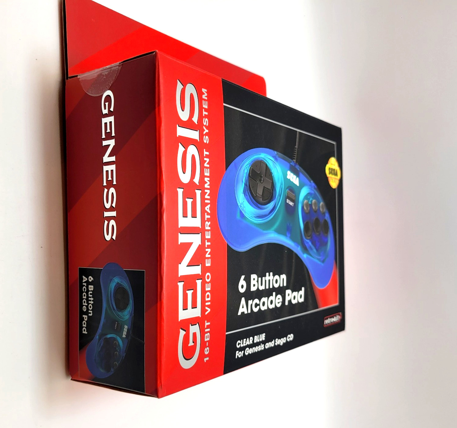 Retro-Bit Official Sega Genesis Controller 6-Button Arcade Pad – Clear Blue