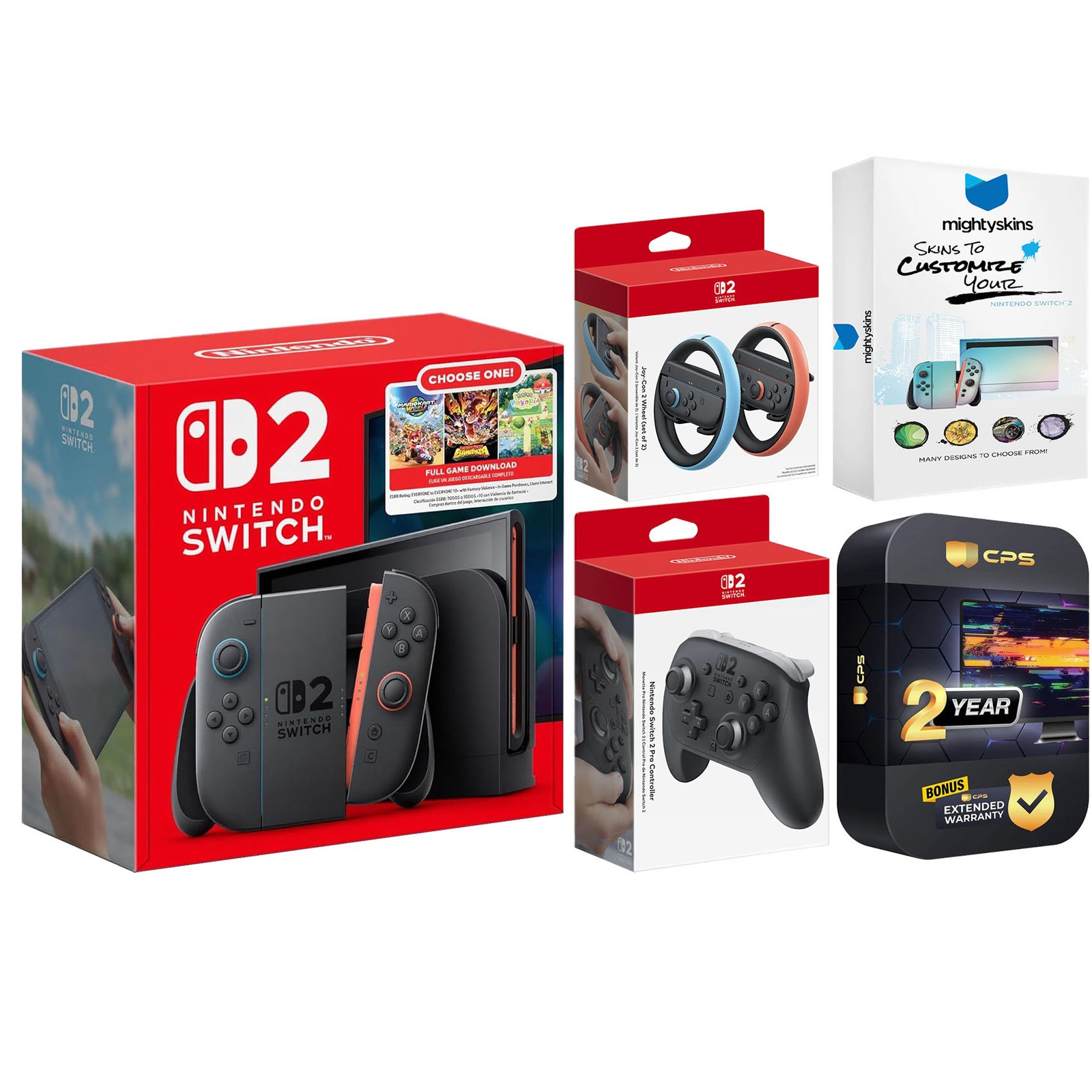 Nintendo Switch 2 Choose Your Game, Joy Con Wheels and Pro Controller Bundle