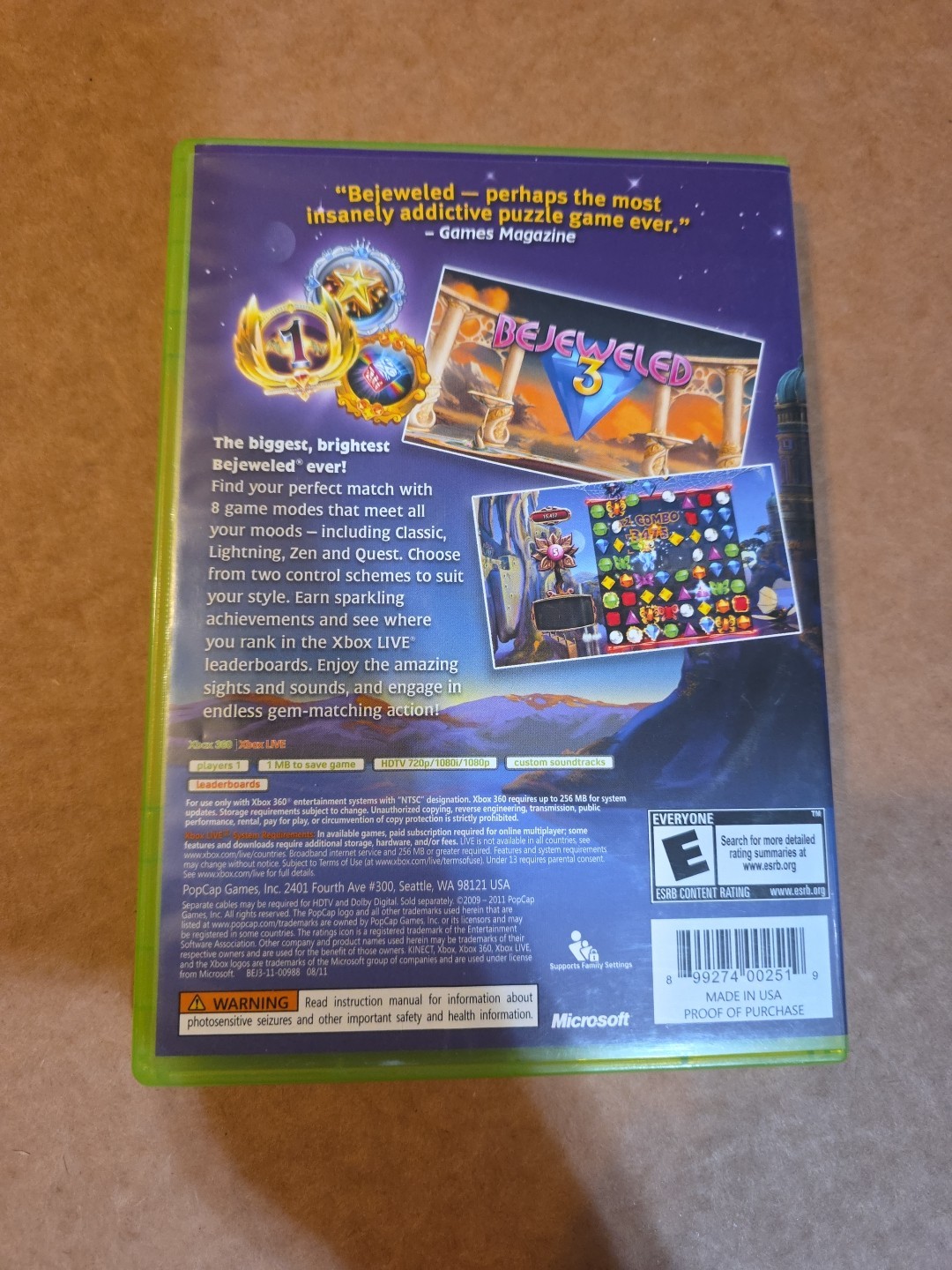 New Xbox 360 Bejeweled 3 Authentic Pop Cap Games 2011