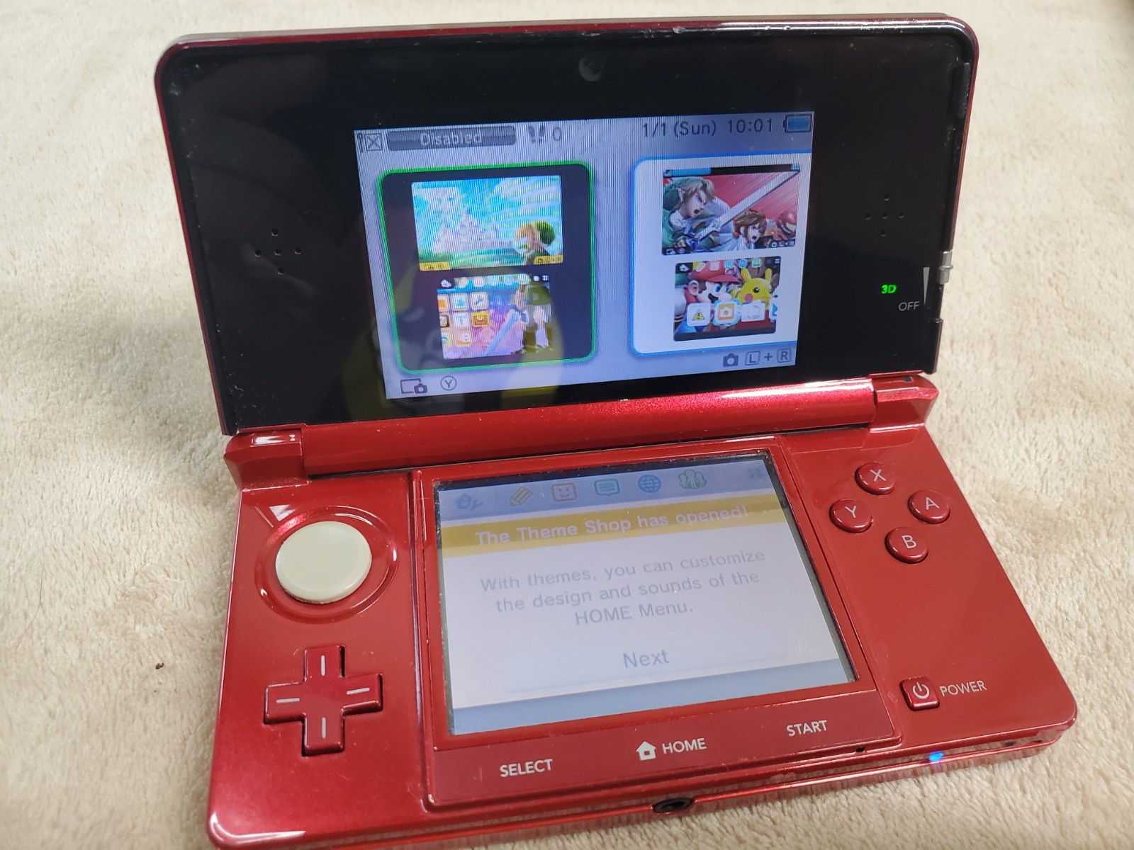Nintendo 3DS Flame Red Handheld Console Bundle Animal Crossing New Leaf Charger