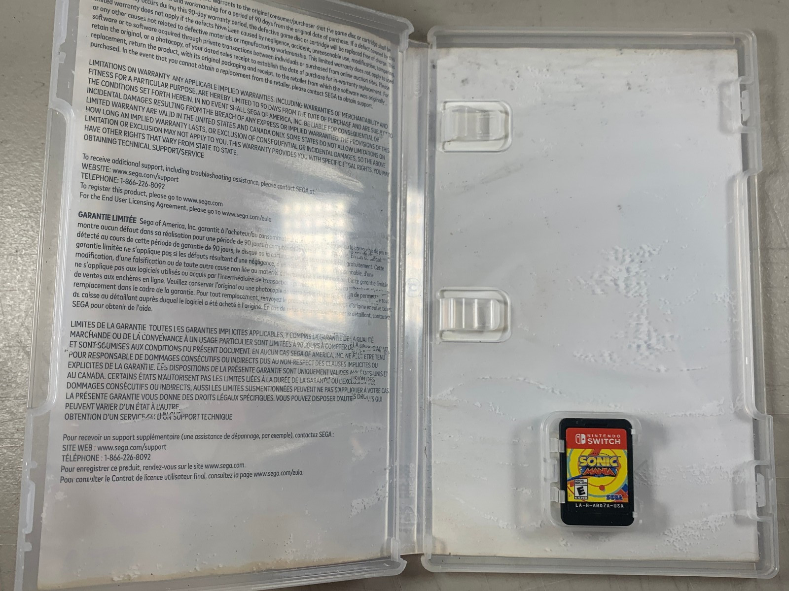 Tested Works Nintendo Switch Sonic Mania Video Game Sega No Inserts/Manual