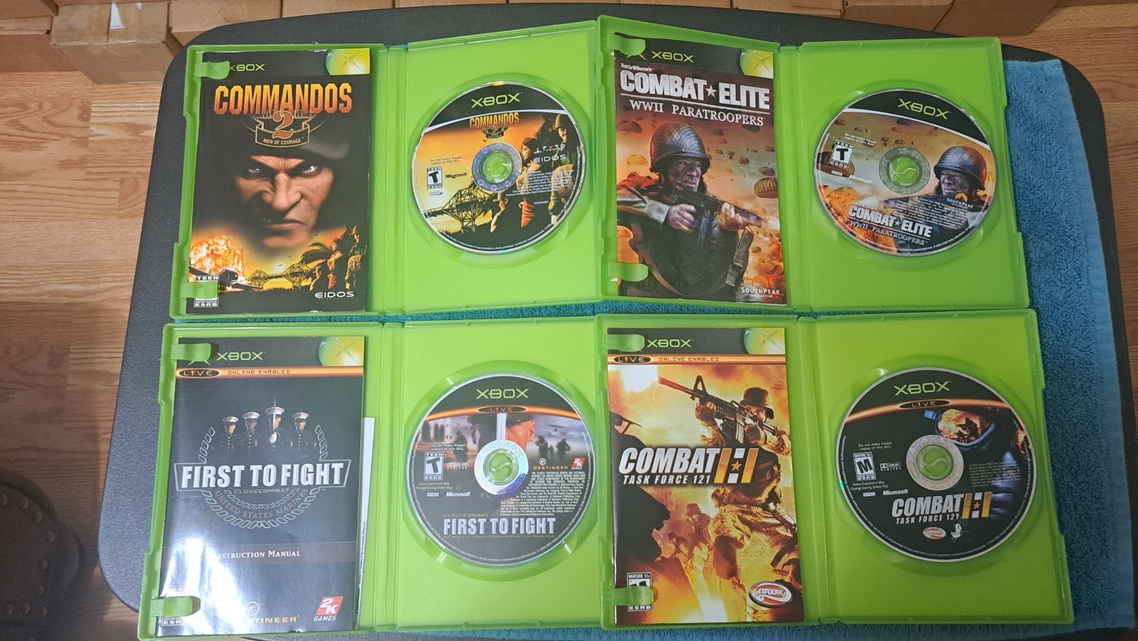 4 Game Xbox lot: Commandos 2 Combat Elite, First to Fight, Combat Taskforce 121