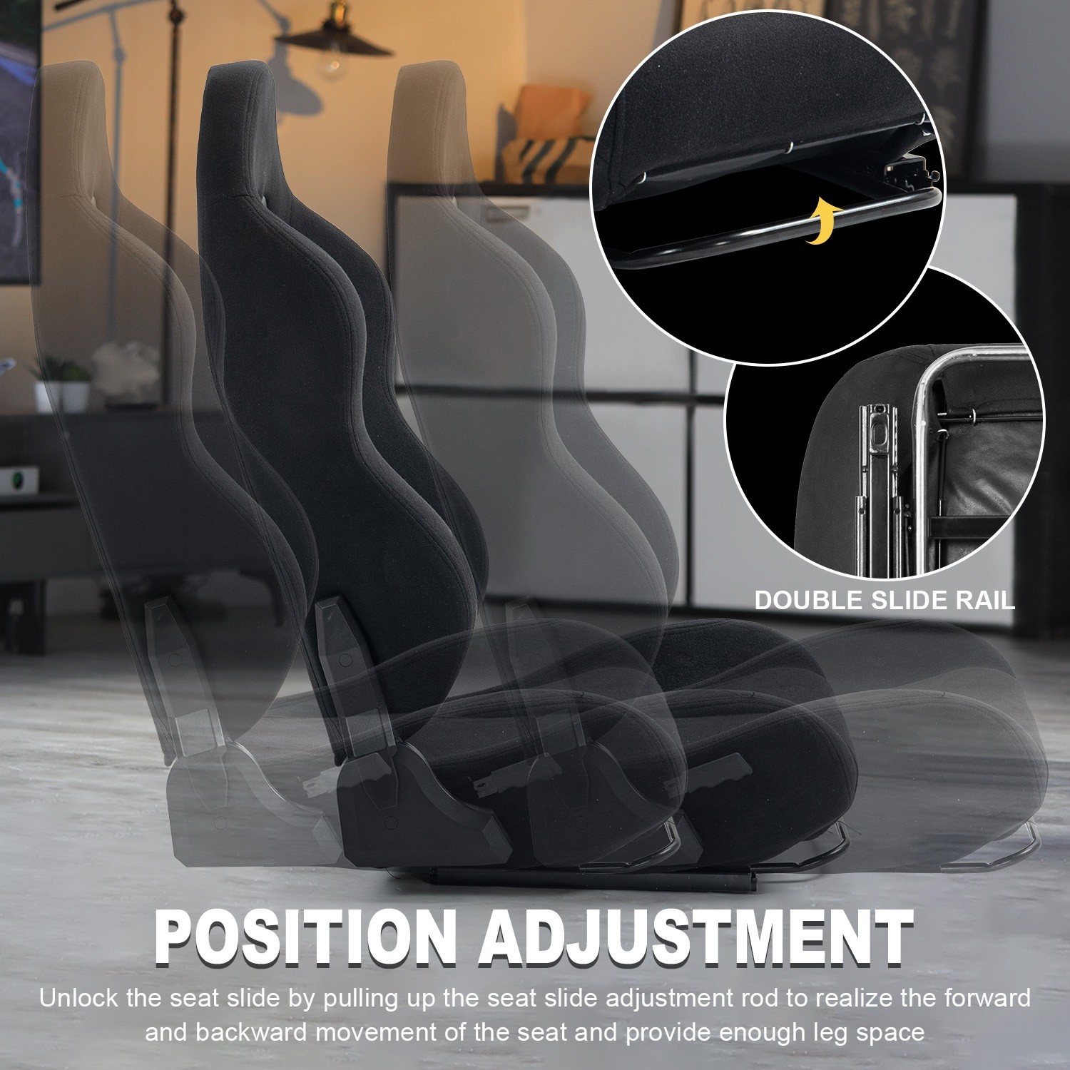 Marada Racing Simulator Cockpit With Black Seat And Monitor Stand For Logitech