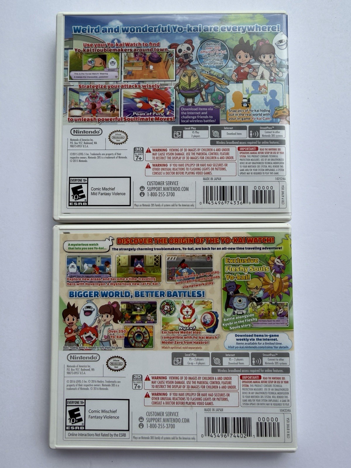 Yo-Kai Watch 1 & 2: Fleshy Souls (Nintendo 3DS, 2015-2016) 2 Games