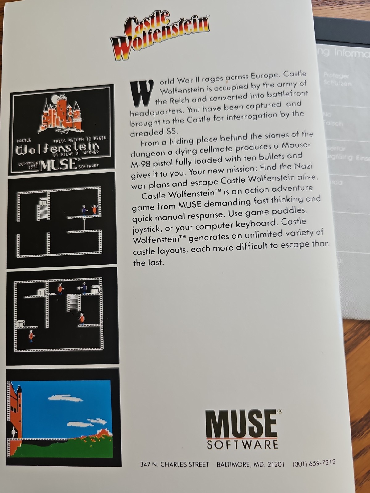 Castle Wolfenstein 1981 Muse software Commodore 64 Computer Game