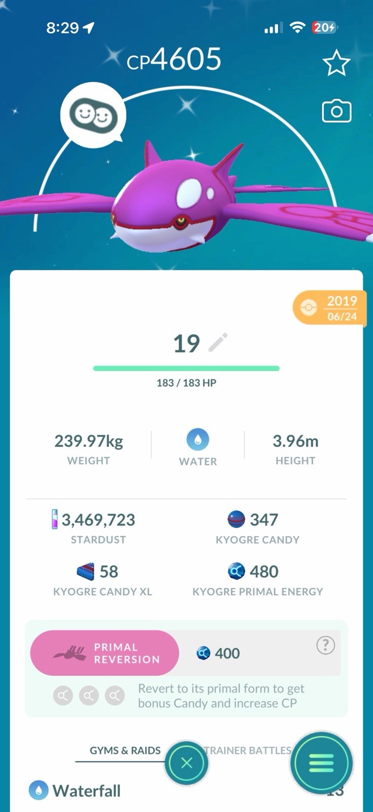 Shiny Kyogre 2019 LVL 50 & Extra Move Guaranteed lucky