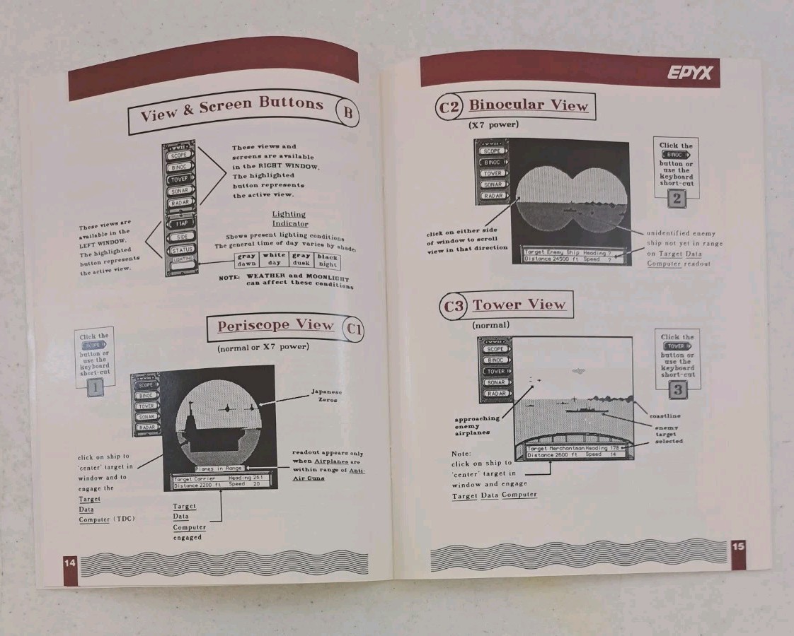 NO DISK- 1987 Vintage Sub Battle Simulator Box-Manual-Commands-Commodore Amiga