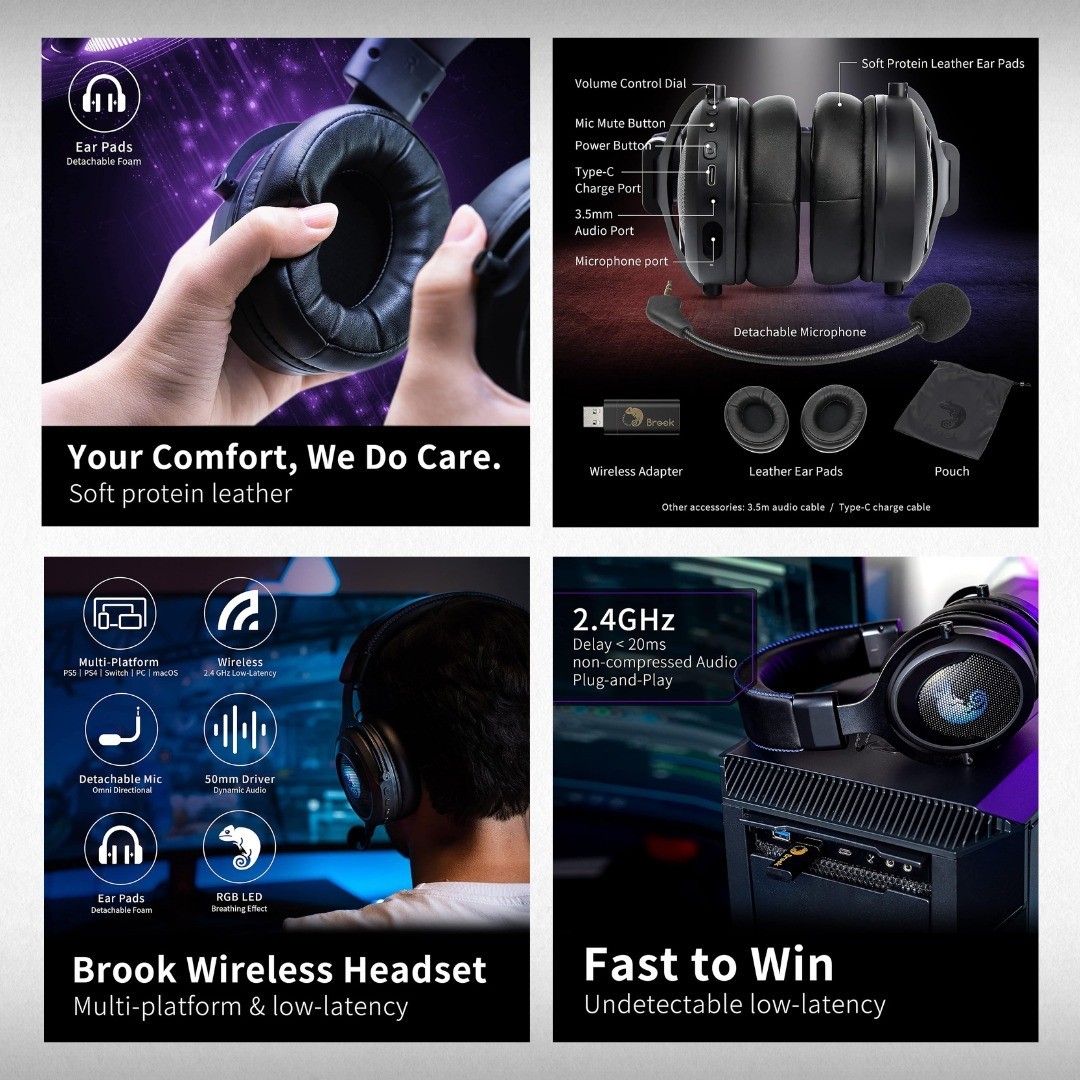Brook Gaming US 2.4GHz Wireless Headset: Cross-Platform Gaming Headset Ver.2026