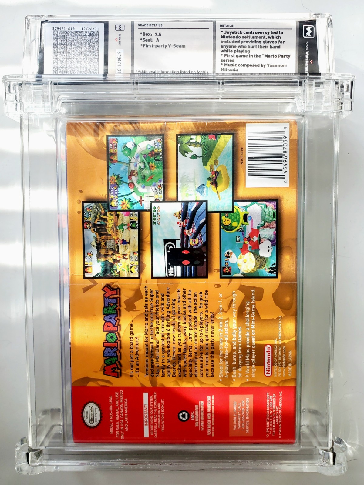 New MARIO PARTY 1 Nintendo 64 N64 1998 Graded WATA PSA 7.5 A – POP 16 RARE GRAIL