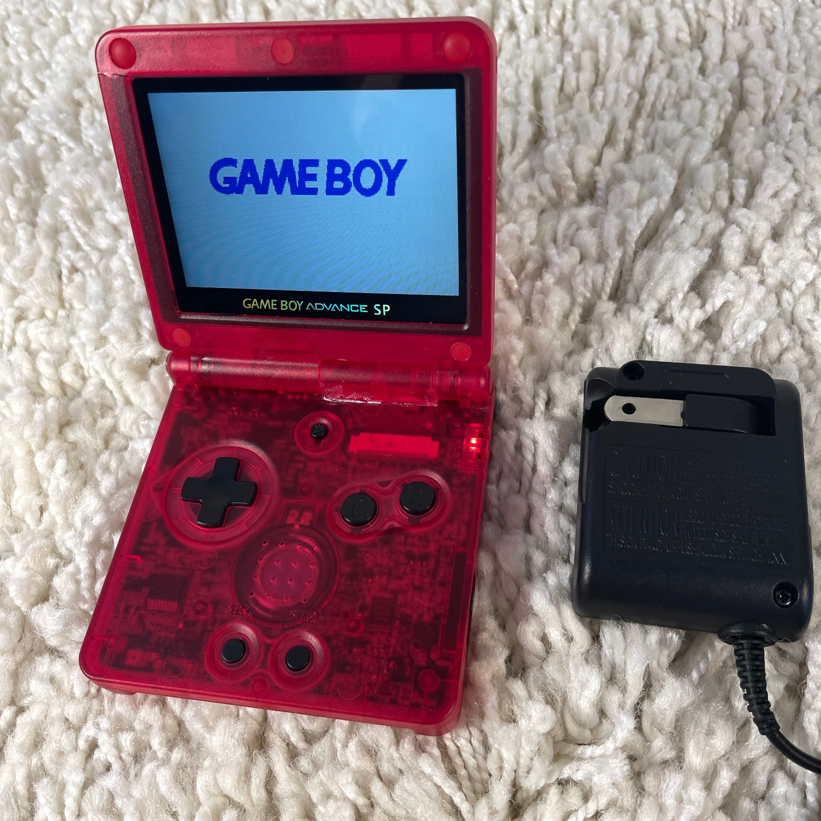 Nintendo Gameboy Advance GBA SP Transparent Red IPS Backlit Screen Read