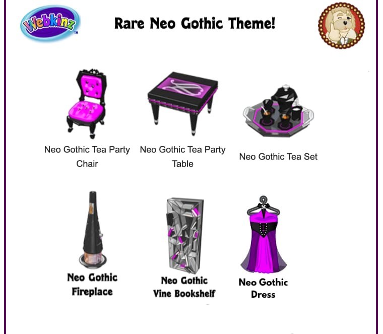Webkinz Classic NEO GOTHIC Rare Theme (Choose One Virtual Item)